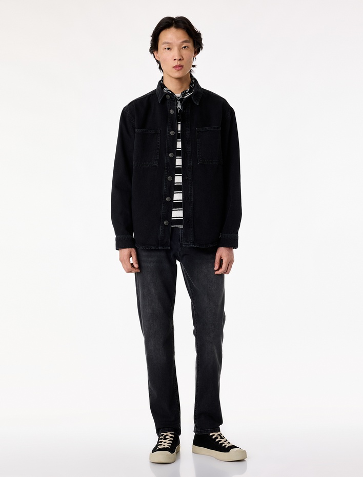  Uzun Kollu Cepli Düğmeli Gömlek Yaka Oversize Jean Gömlek Ceket