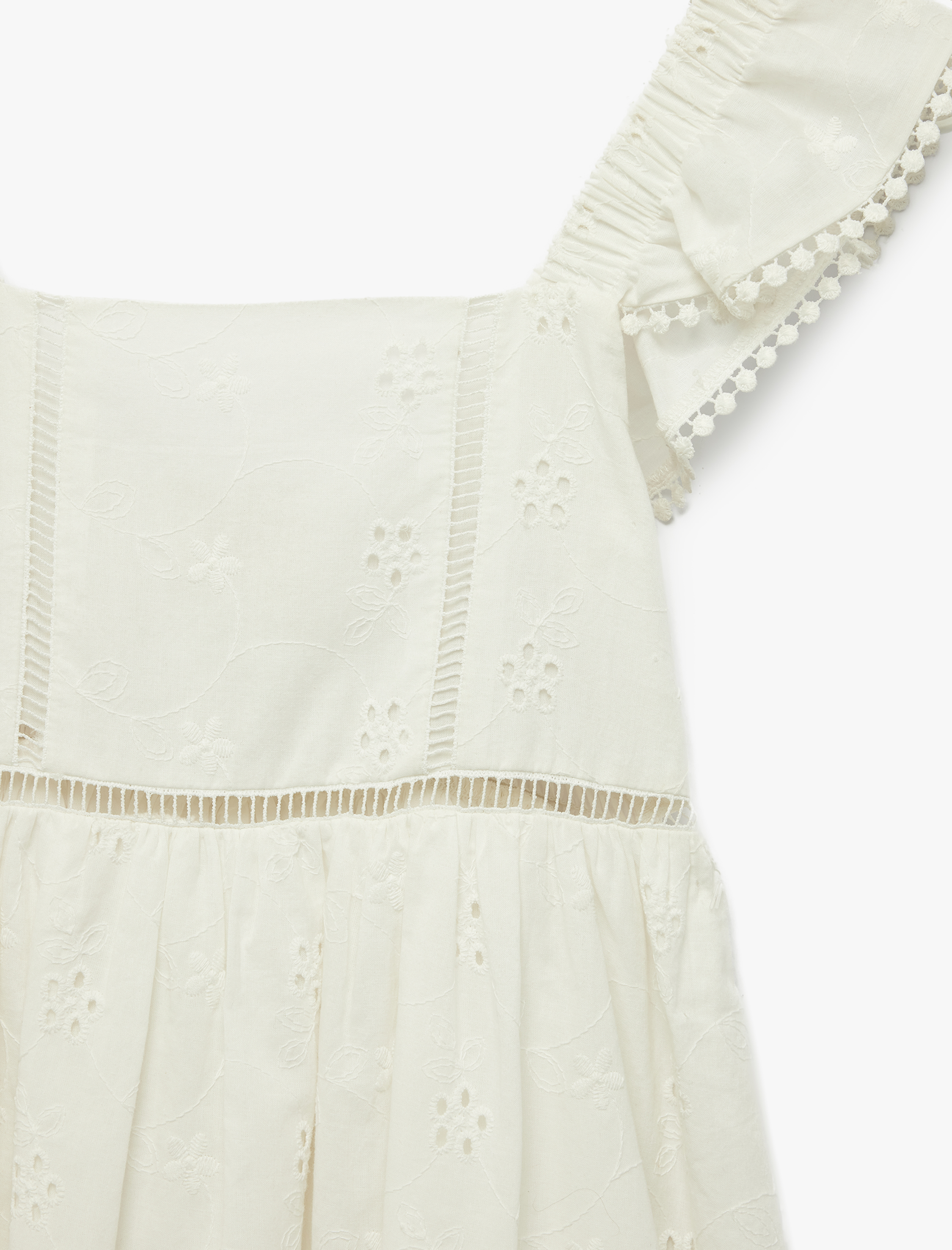  Kız Çocuk Rahat Kalıp Kolsuz Katmanlı Brode Kare Yaka Elbise