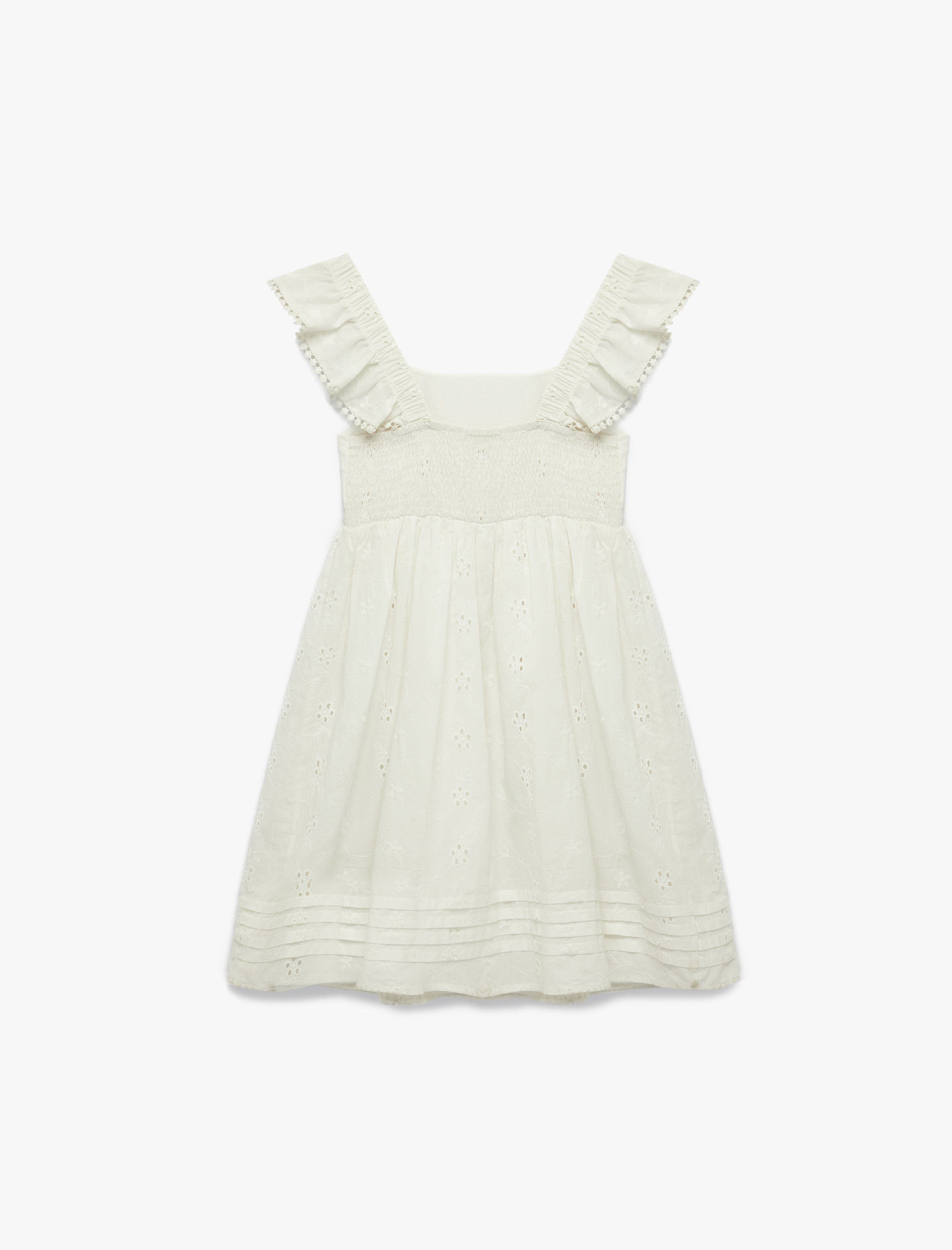  Kız Çocuk Rahat Kalıp Kolsuz Katmanlı Brode Kare Yaka Elbise