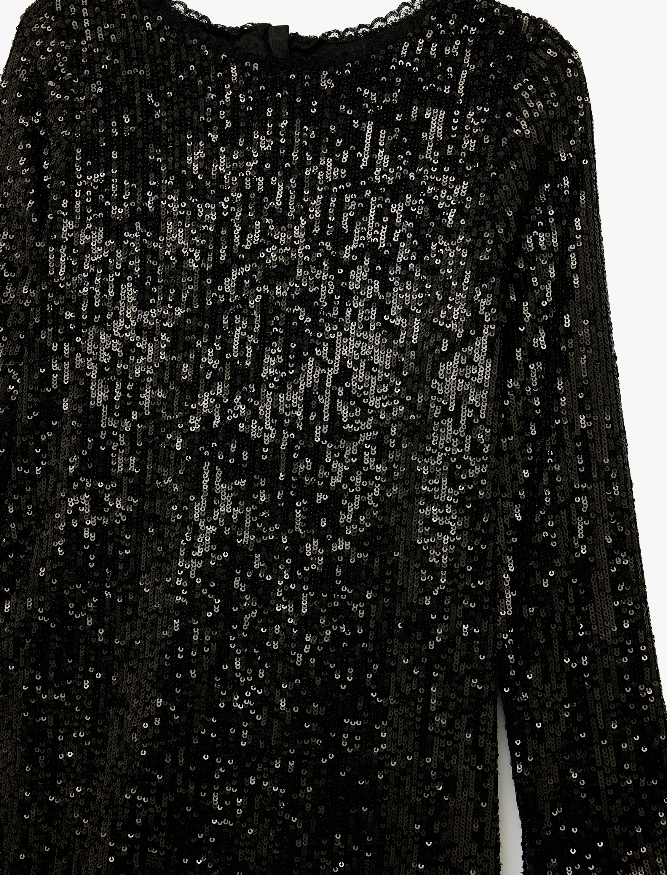  Kız Çocuk Pullu Payetli Uzun Kollu Bisiklet Yaka Mini Elbise