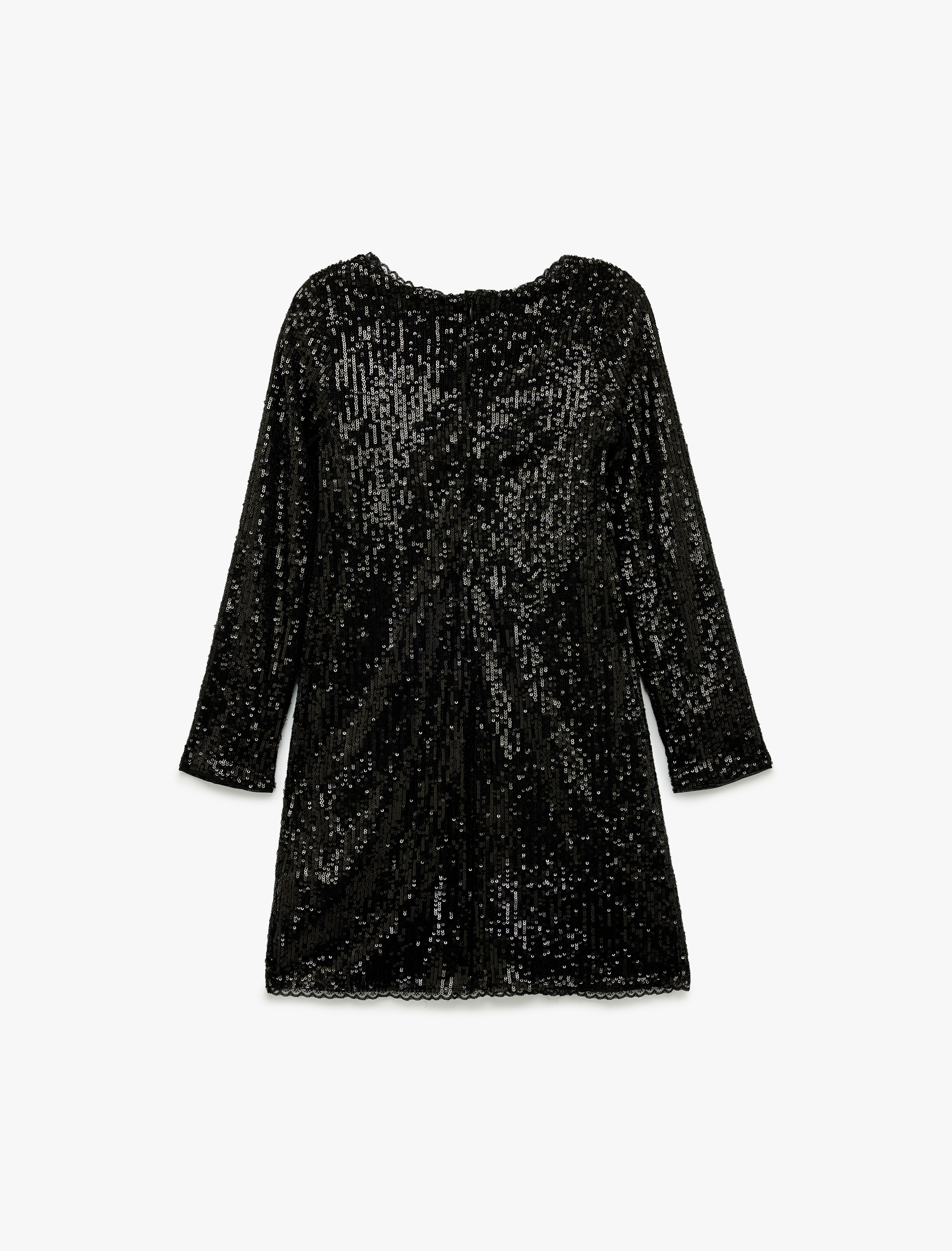  Kız Çocuk Pullu Payetli Uzun Kollu Bisiklet Yaka Mini Elbise