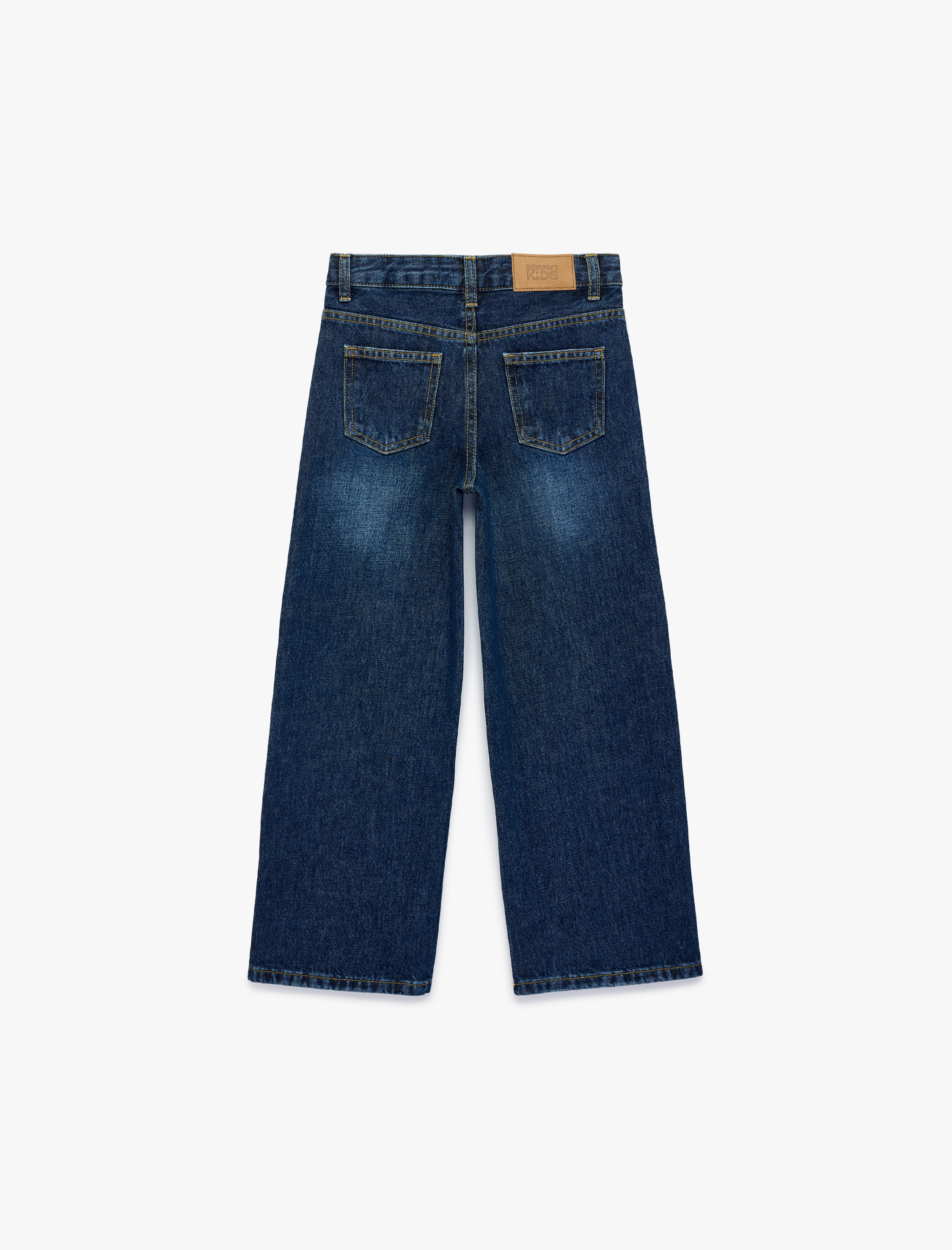  Kız Çocuk Pamuklu Cepli Geniş Paça Denim Pantolon