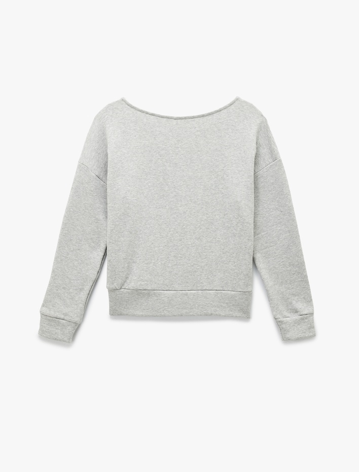  Modal Karışımlı Rahat Kalıp Uzun Kollu Şardonlu Kayık Yaka Sweatshirt