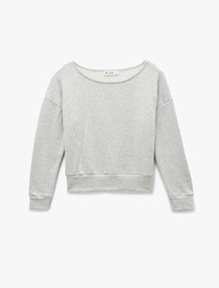 Modal Karışımlı Rahat Kalıp Uzun Kollu Şardonlu Kayık Yaka Sweatshirt