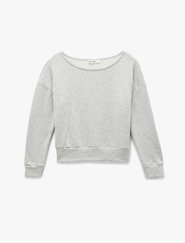  Modal Karışımlı Rahat Kalıp Uzun Kollu Şardonlu Kayık Yaka Sweatshirt