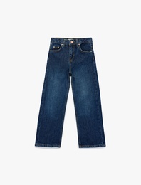 Pamuklu Cepli Geniş Paça Denim Pantolon