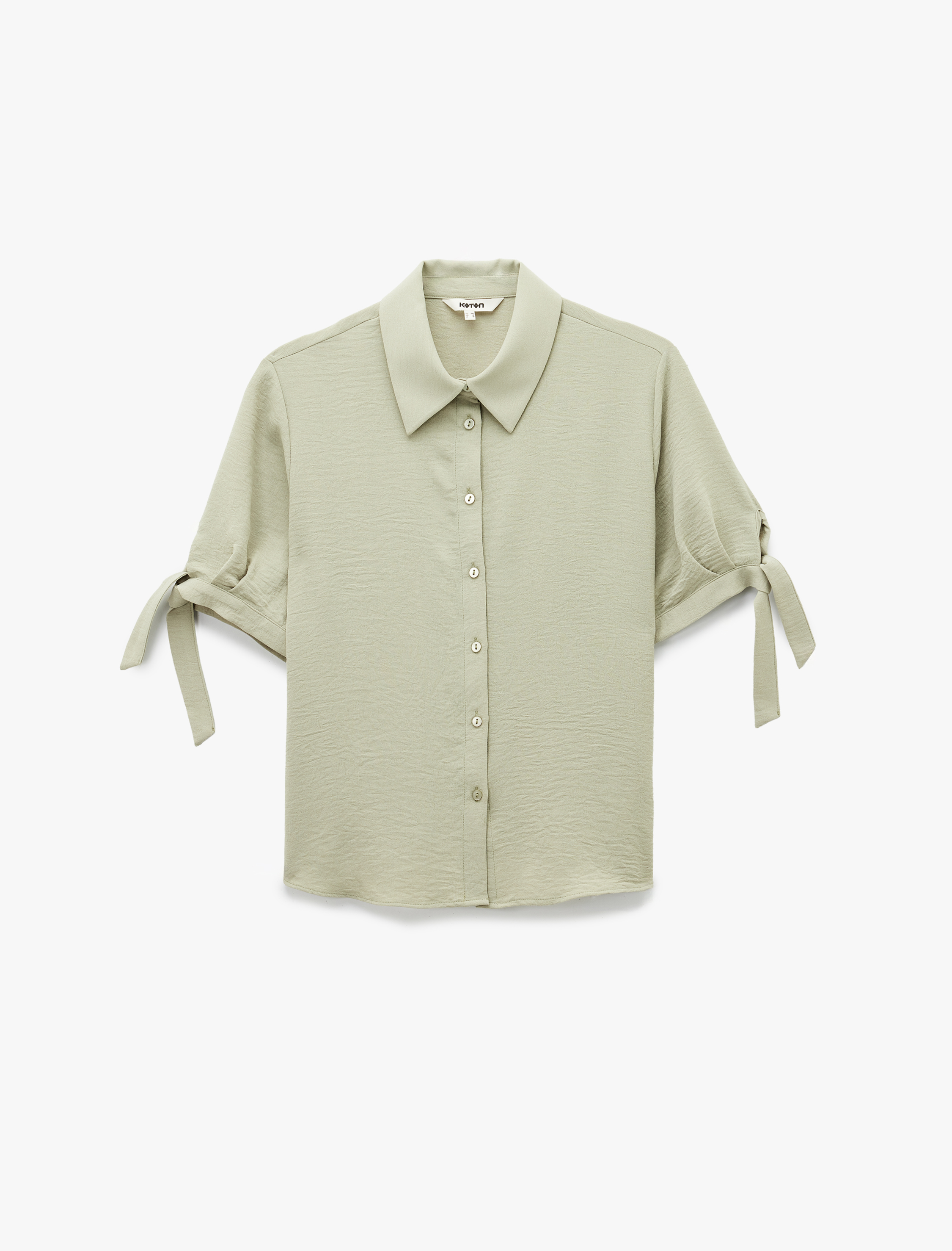   Aerobin Kumaş Bağlama Detaylı Kısa Balon Kollu Saten Gömlek