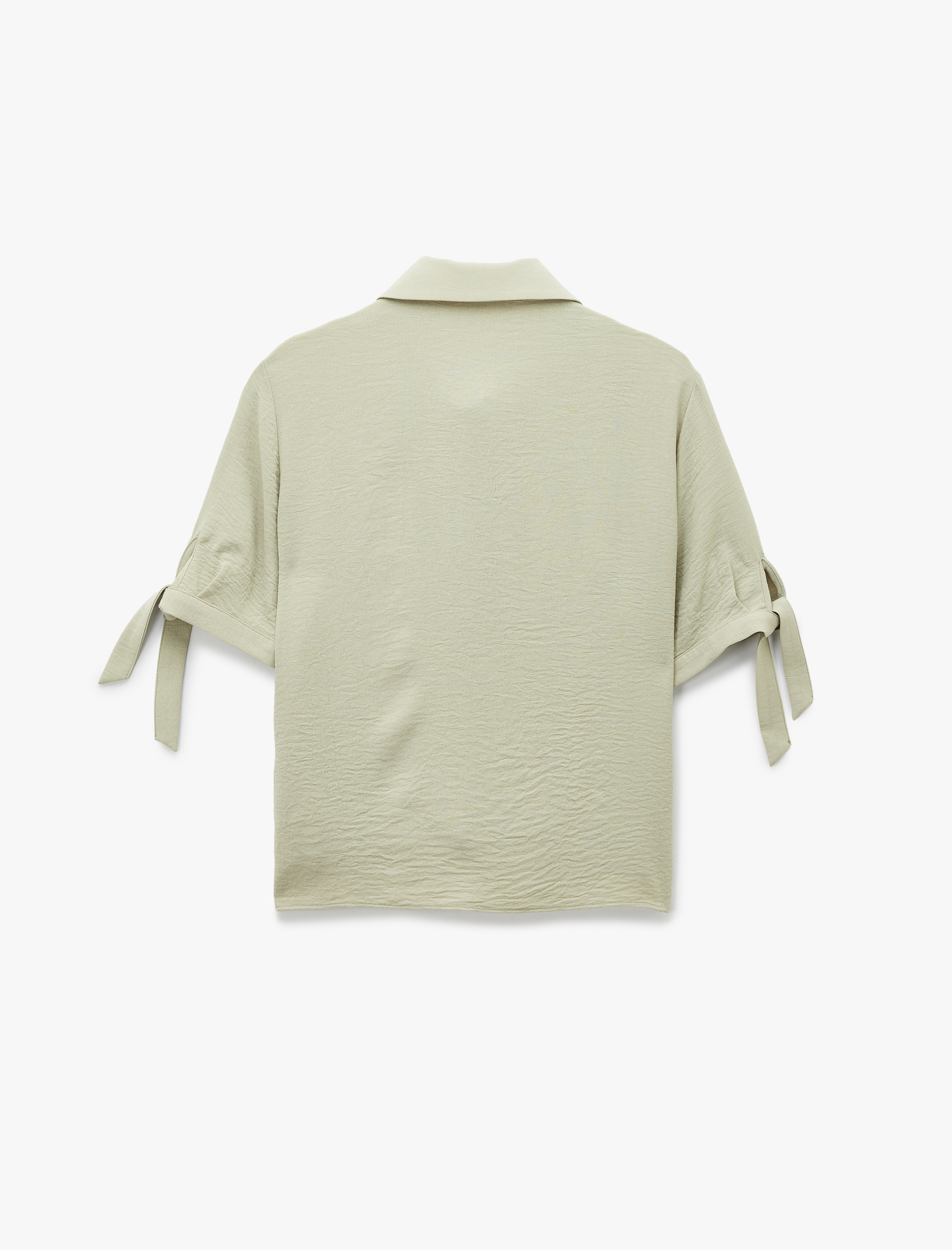   Aerobin Kumaş Bağlama Detaylı Kısa Balon Kollu Saten Gömlek