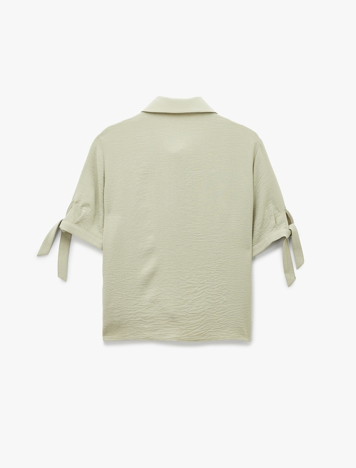  Aerobin Kumaş Bağlama Detaylı Kısa Balon Kollu Saten Gömlek