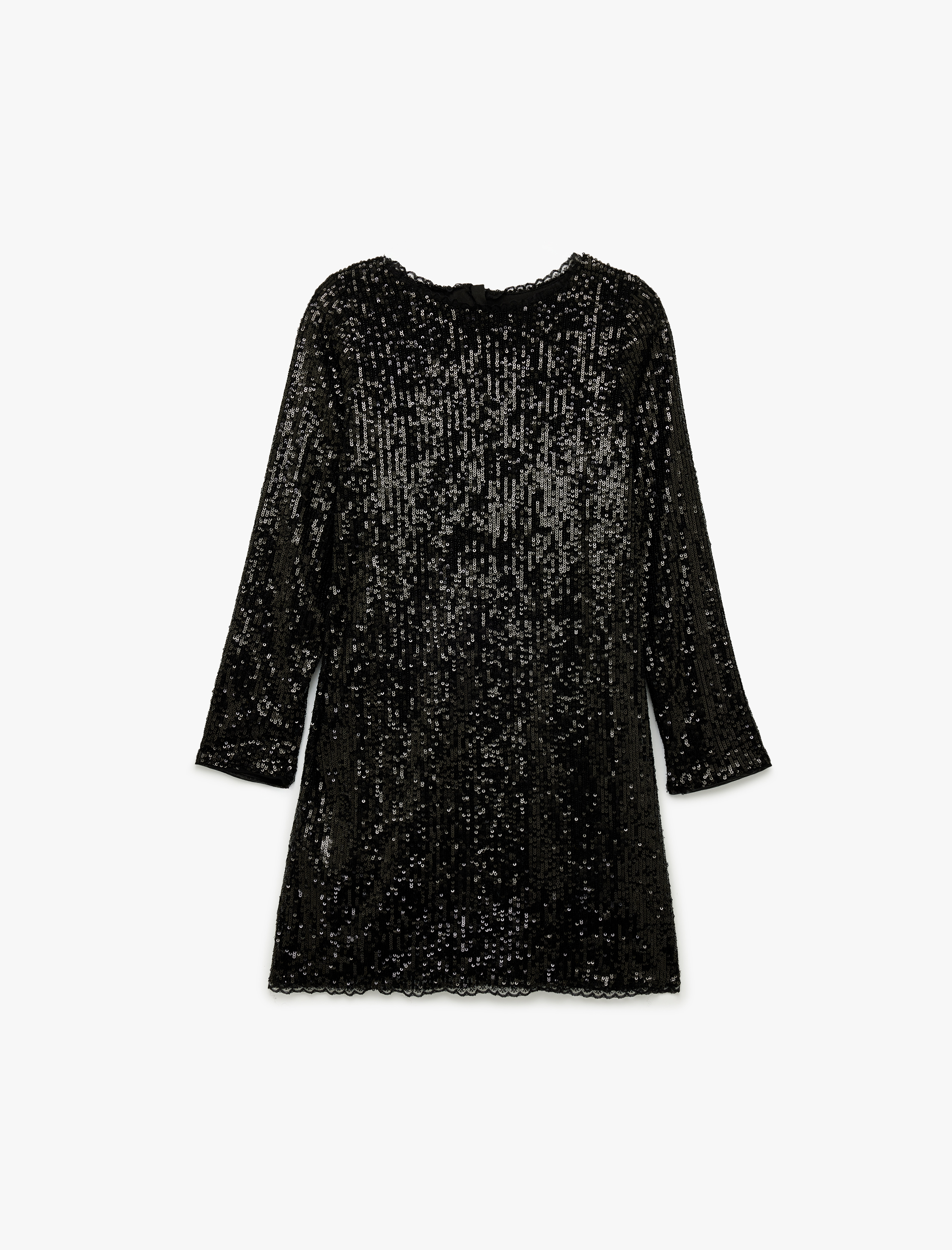  Kız Çocuk Pullu Payetli Uzun Kollu Bisiklet Yaka Mini Elbise