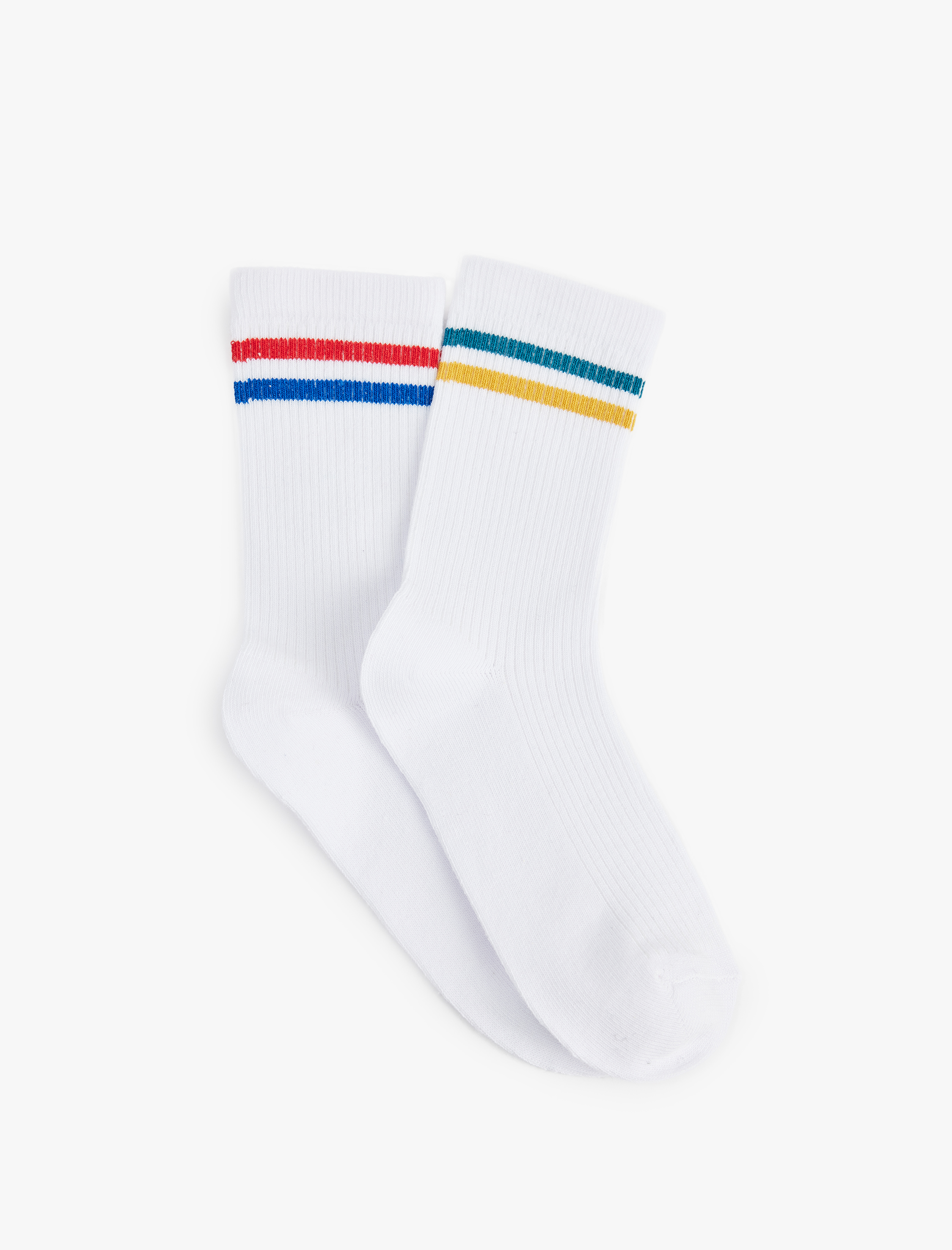  Erkek Çocuk Pamuklu 2'li Şerit Detaylı Soket Çorap Seti