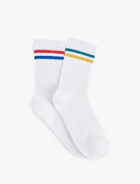 Pamuklu 2'li Şerit Detaylı Soket Çorap Seti