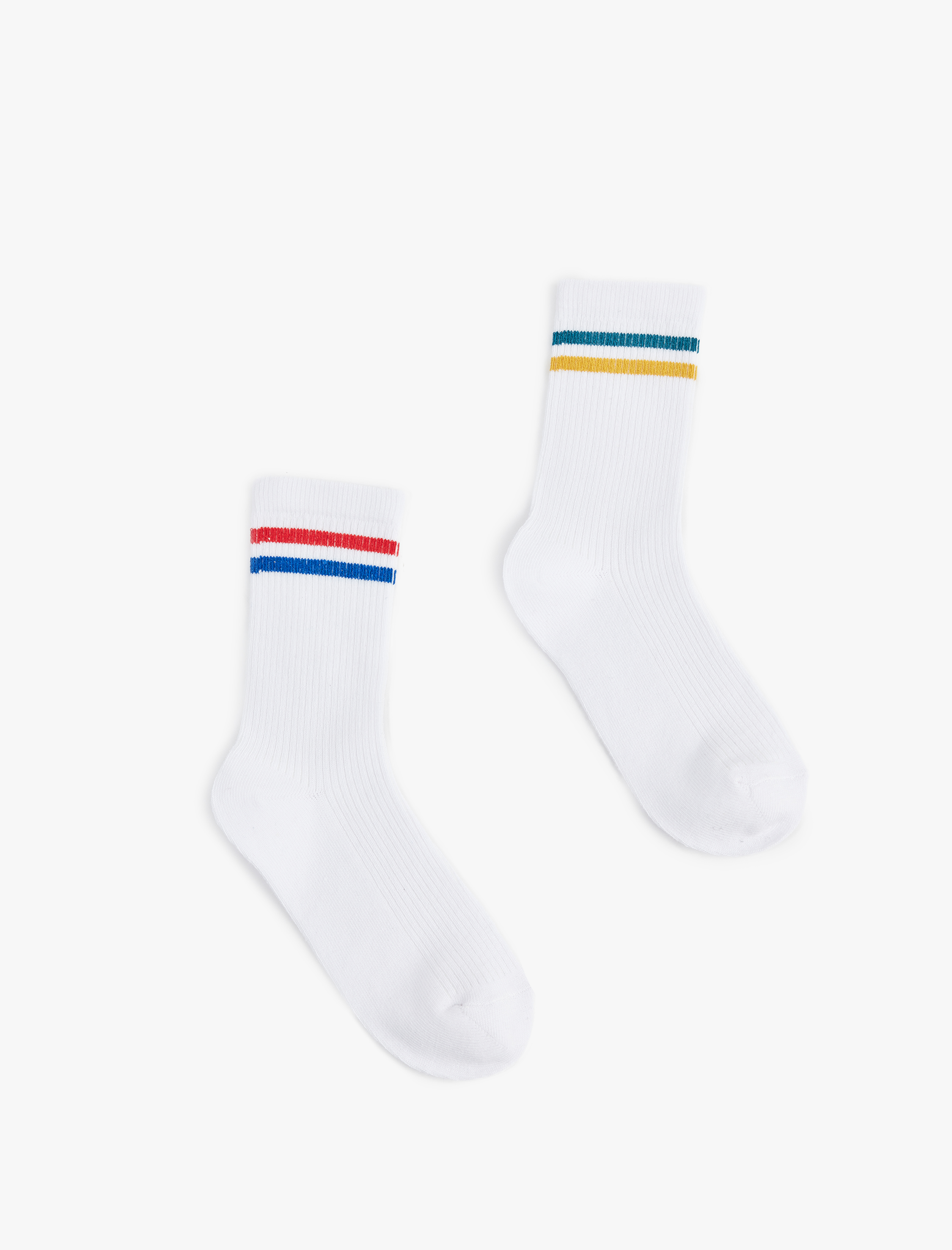  Erkek Çocuk Pamuklu 2'li Şerit Detaylı Soket Çorap Seti