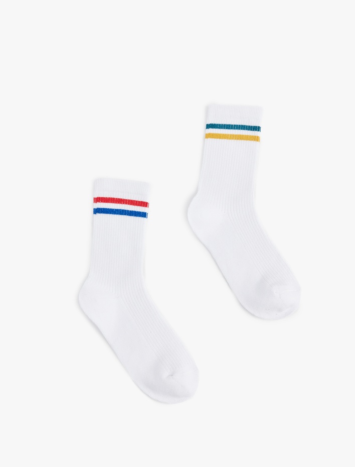 Erkek Çocuk Pamuklu 2'li Şerit Detaylı Soket Çorap Seti