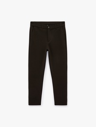 Düğmeli Cepli Viskon Karışımlı Slim Fit Kumaş Pantolon