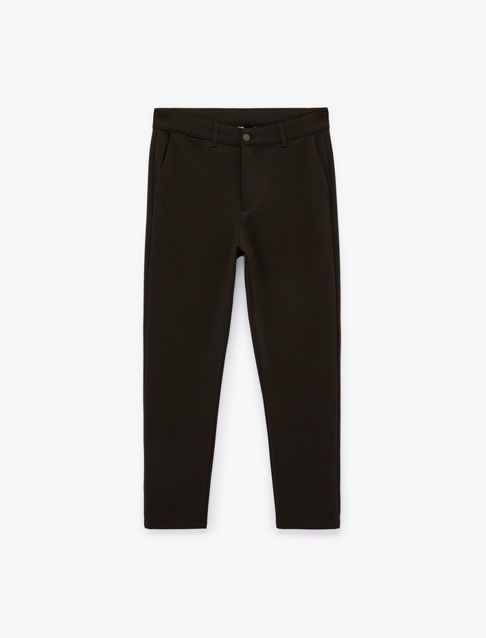  Düğmeli Cepli Viskon Karışımlı Slim Fit Kumaş Pantolon