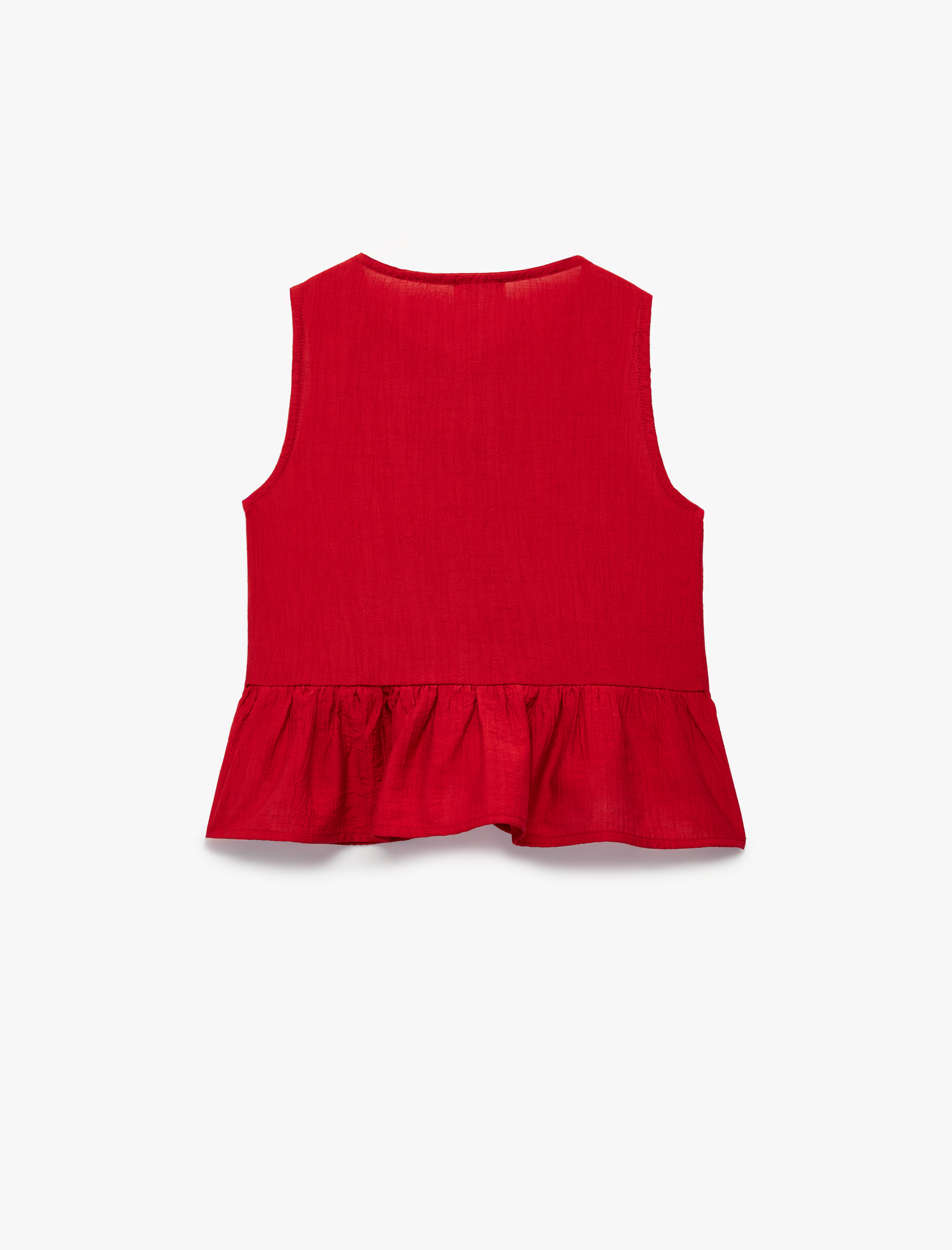  Kız Çocuk Bisiklet Yaka Bol Kalıp Düğmeli Fırfırlı Fiyonklu Viskon Kolsuz Bluz