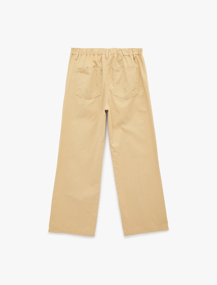  Cepli Beli Bağcıklı Pamuklu Bol Paça Pantolon - Loose Straight Fit Jean