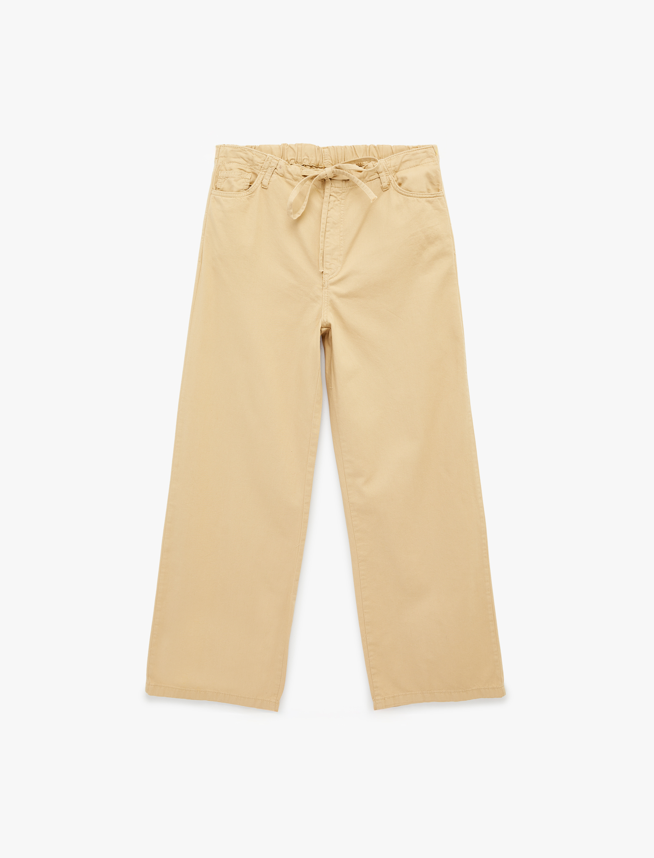   Cepli Beli Bağcıklı Pamuklu Bol Paça Pantolon - Loose Straight Fit Jean