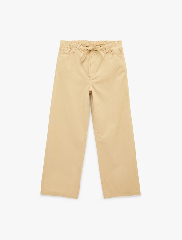  Cepli Beli Bağcıklı Pamuklu Bol Paça Pantolon - Loose Straight Fit Jean