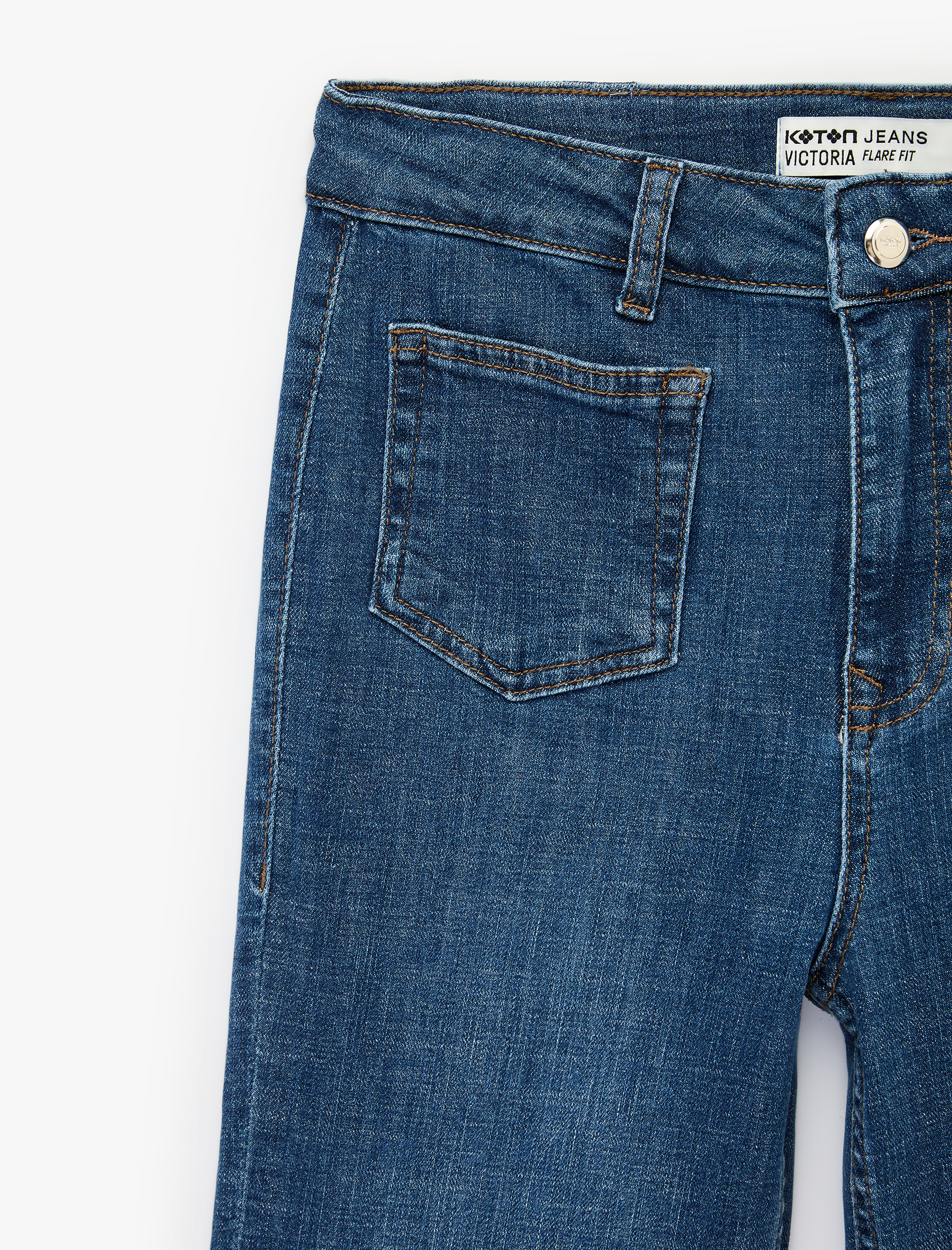   Dar Kesim Cep Detaylı Düğmeli İspanyol Paça Denim Pantolon - Flare Jeans