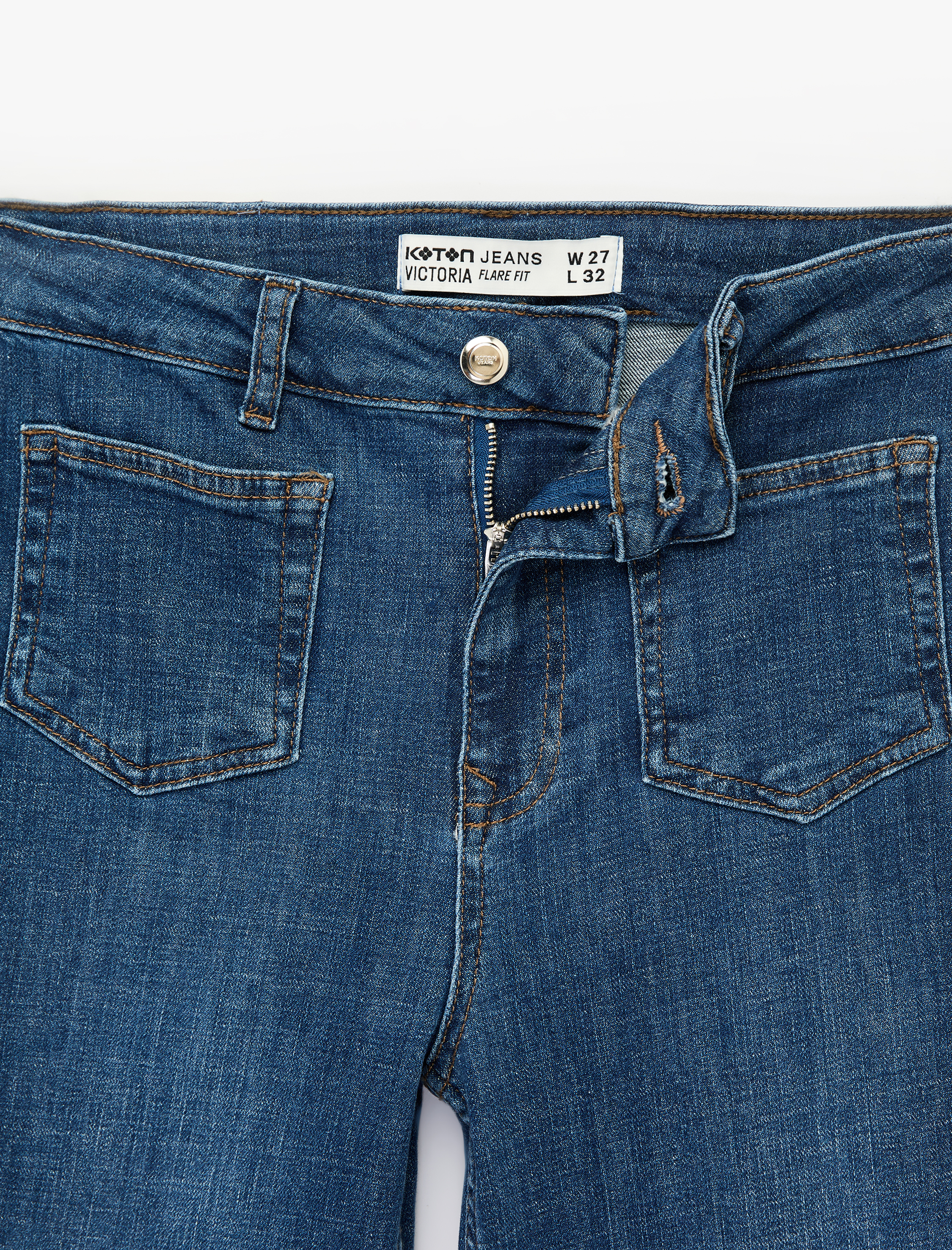   Dar Kesim Cep Detaylı Düğmeli İspanyol Paça Denim Pantolon - Flare Jeans