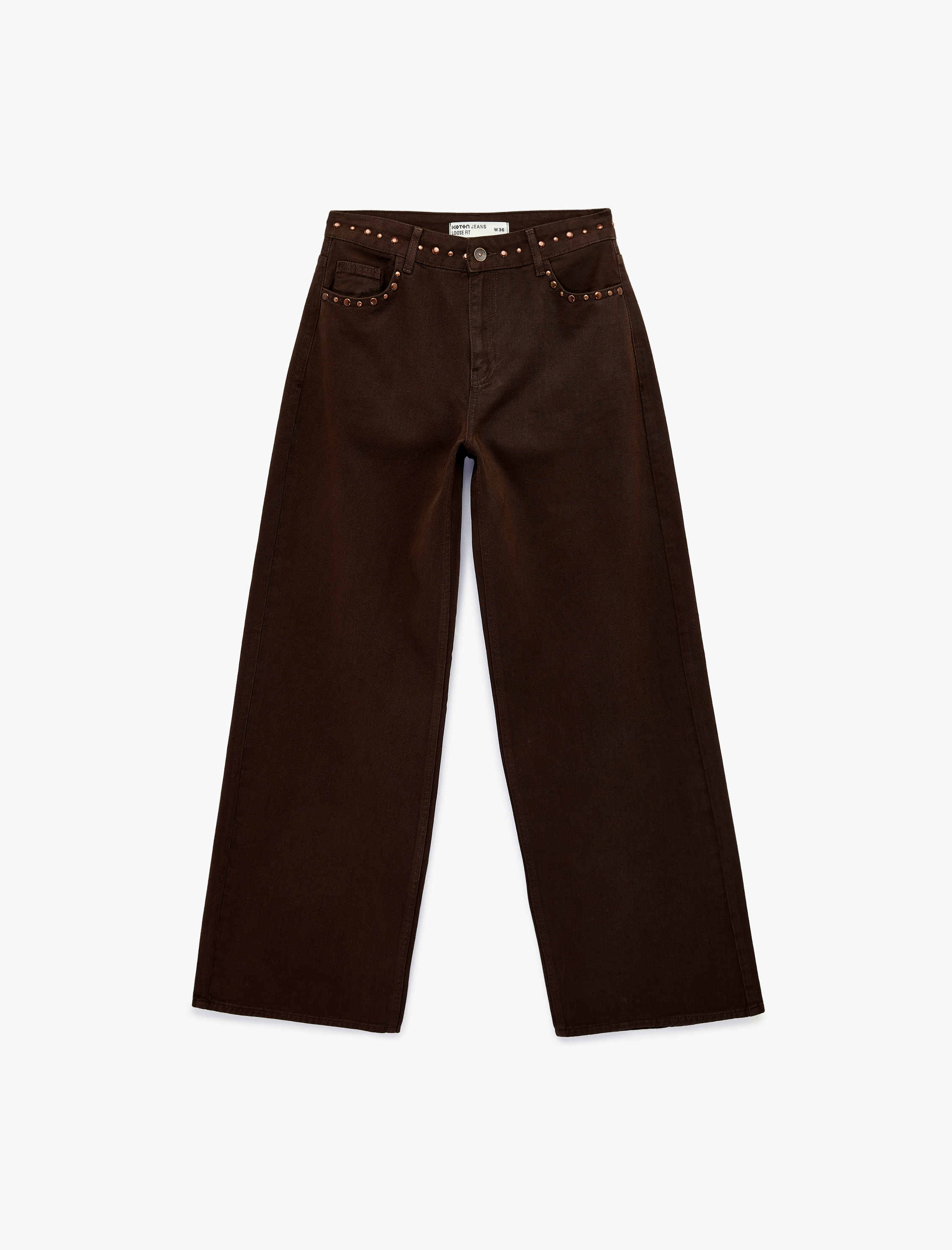   Normal Bel Pamuklu Troklu Cepli Düğmeli Bol Paça Pantolon - Loose Straight Fit Jeans