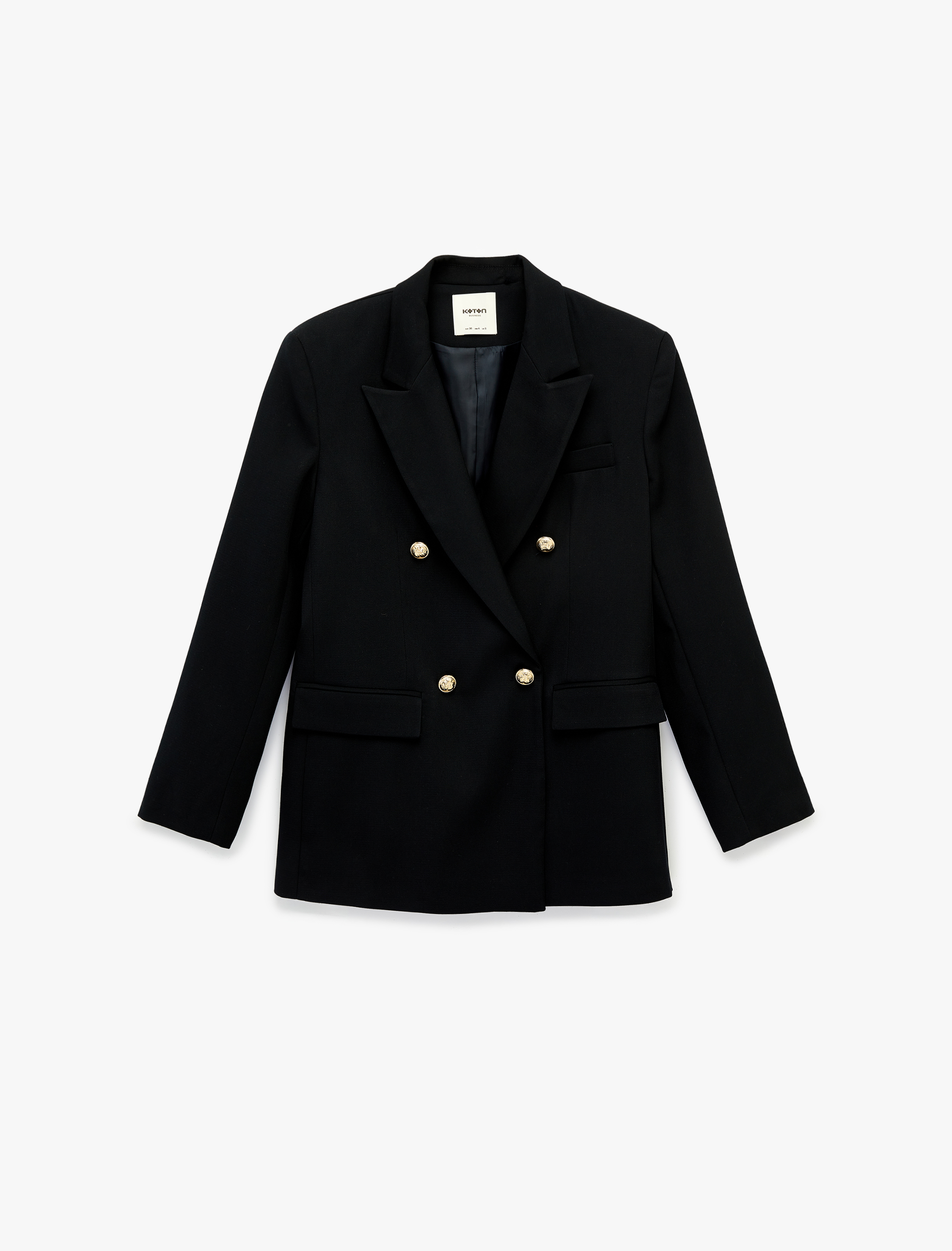   Uzun Kollu Düğmeli Cep Detaylı Kruvaze Yaka Blazer Ceket