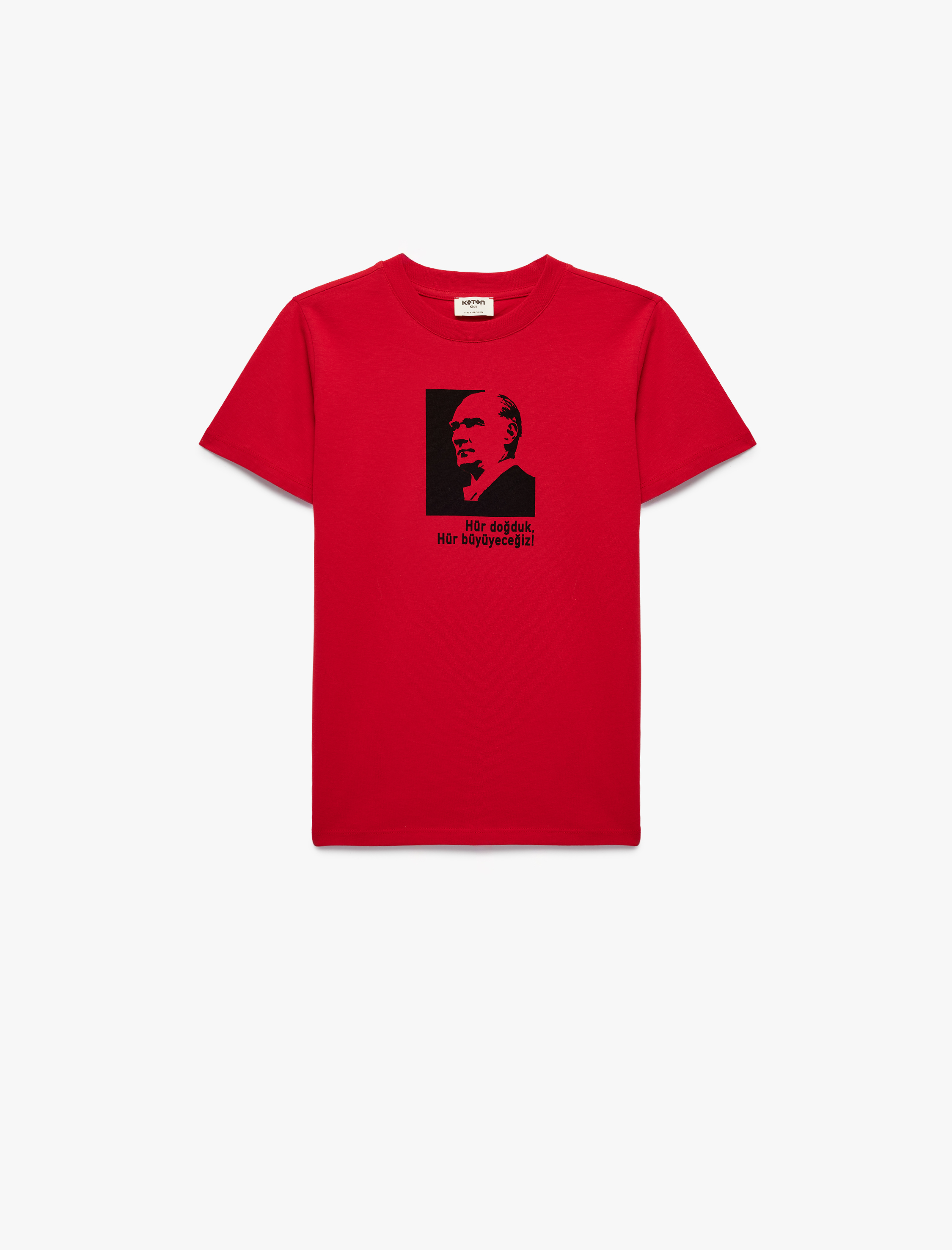  Erkek Çocuk Pamuklu Kısa Kollu Bisiklet Yaka Atatürk Baskılı Tişört