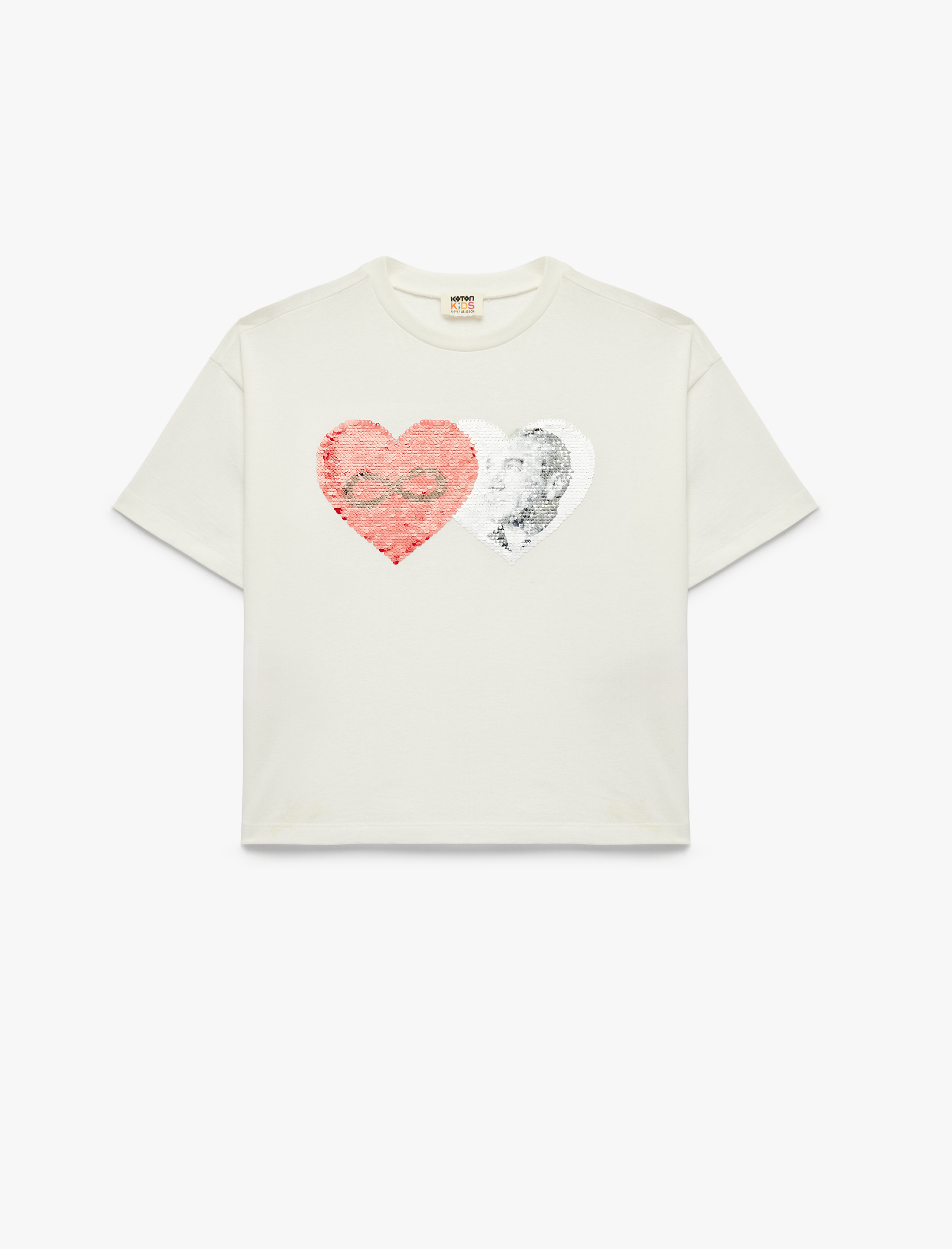  Kız Çocuk Pamuklu Kısa Kollu Bisiklet Yaka Kalpli Pullu Payetli Atatürklü Tişört