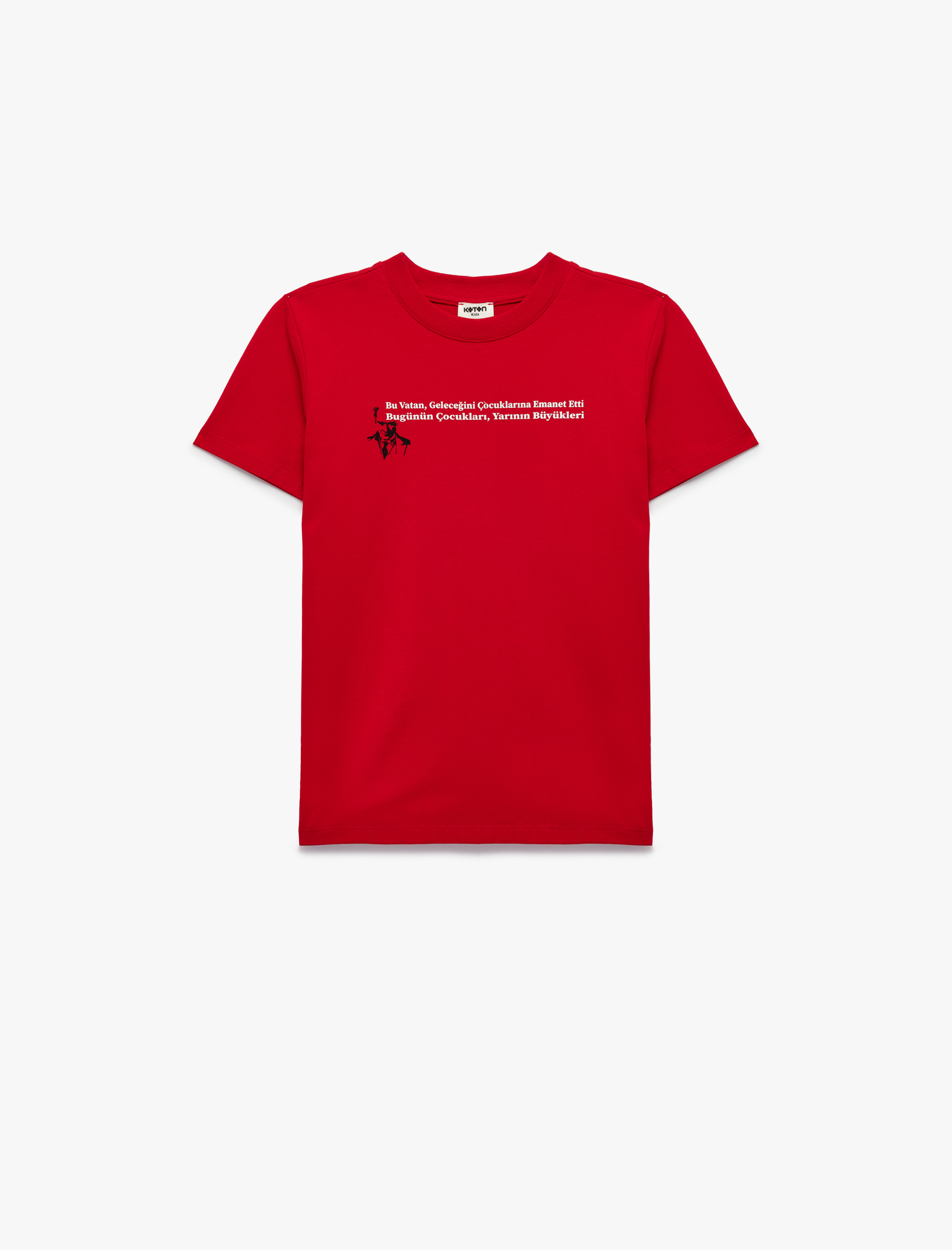  Erkek Çocuk Pamuklu Kısa Kollu Bisiklet Yaka Atatürk Baskılı Tişört