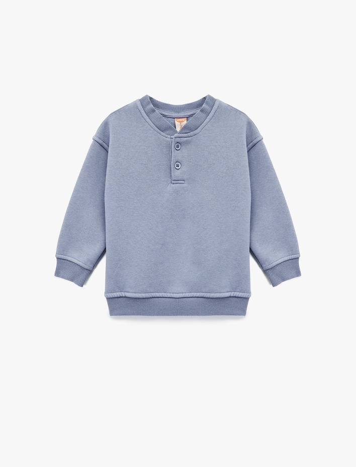 Erkek Bebek Düğme Detaylı Uzun Kollu Bisiklet Yaka Basic Şardonlu Sweatshirt