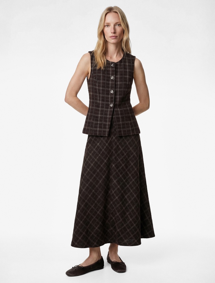  Koton X Melis Ağazat - Mücevher Düğmeli Ekose Yelek