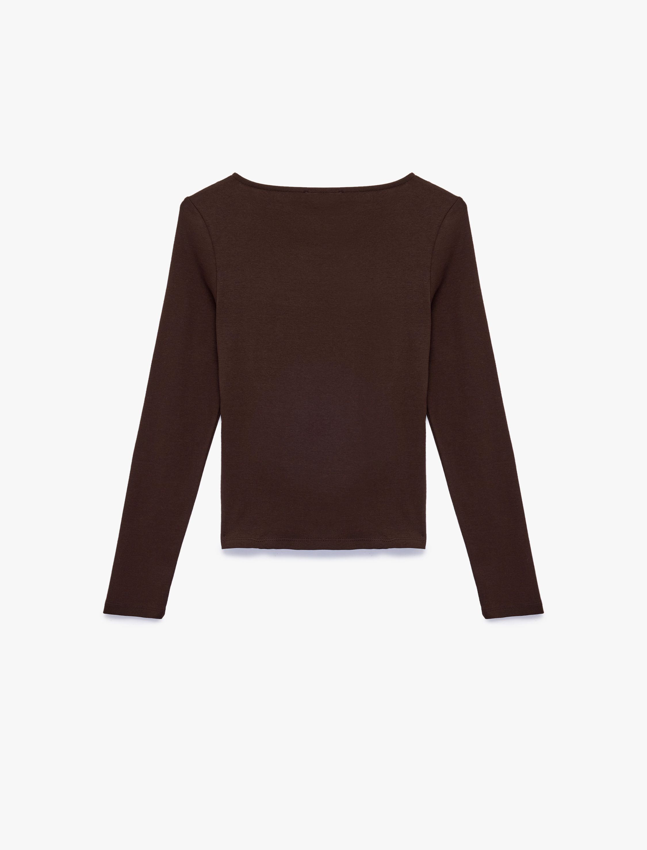   Pamuklu Slim Fit Uzun Kollu Yuvarlak Kayık Yaka Tişört