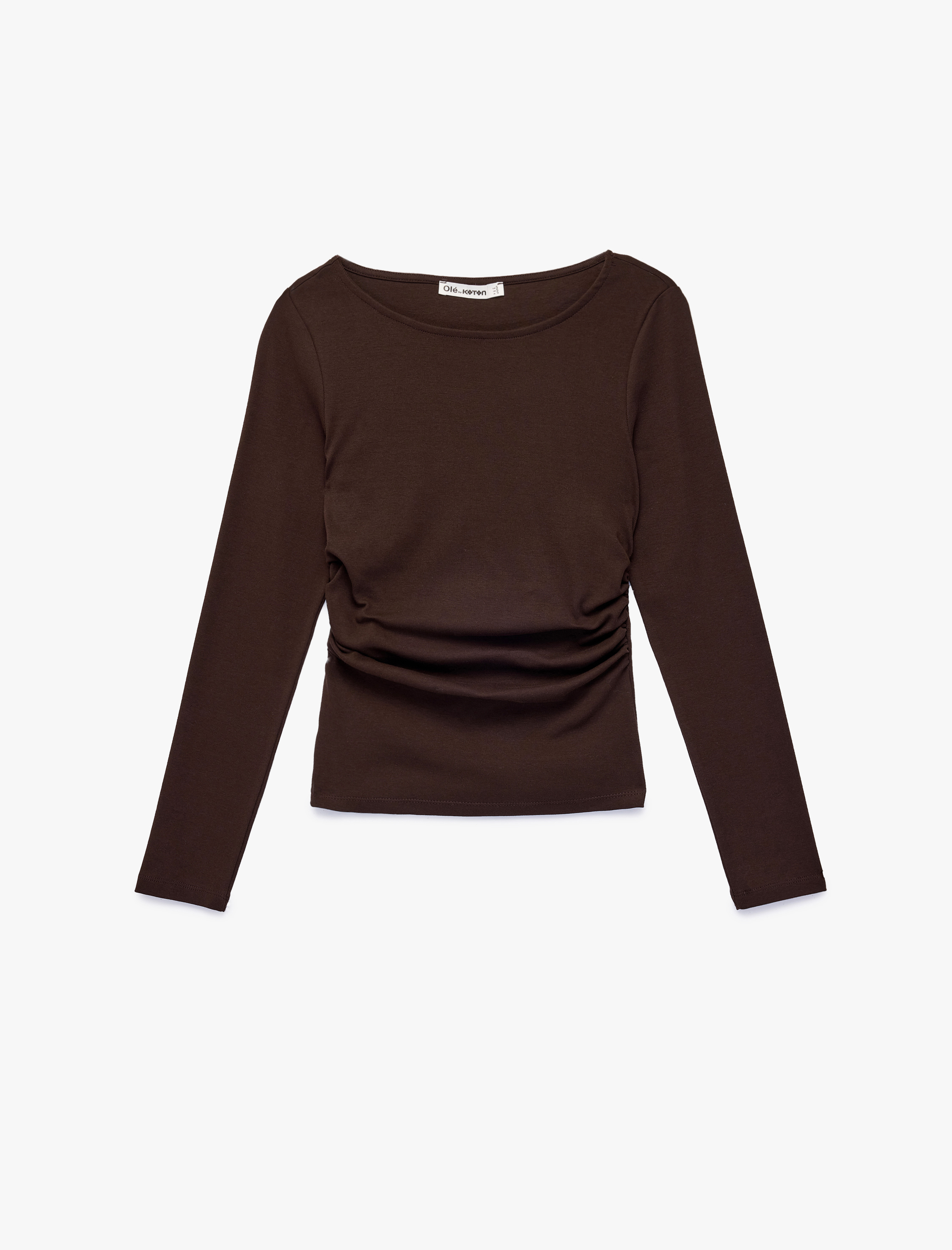   Pamuklu Slim Fit Uzun Kollu Yuvarlak Kayık Yaka Tişört