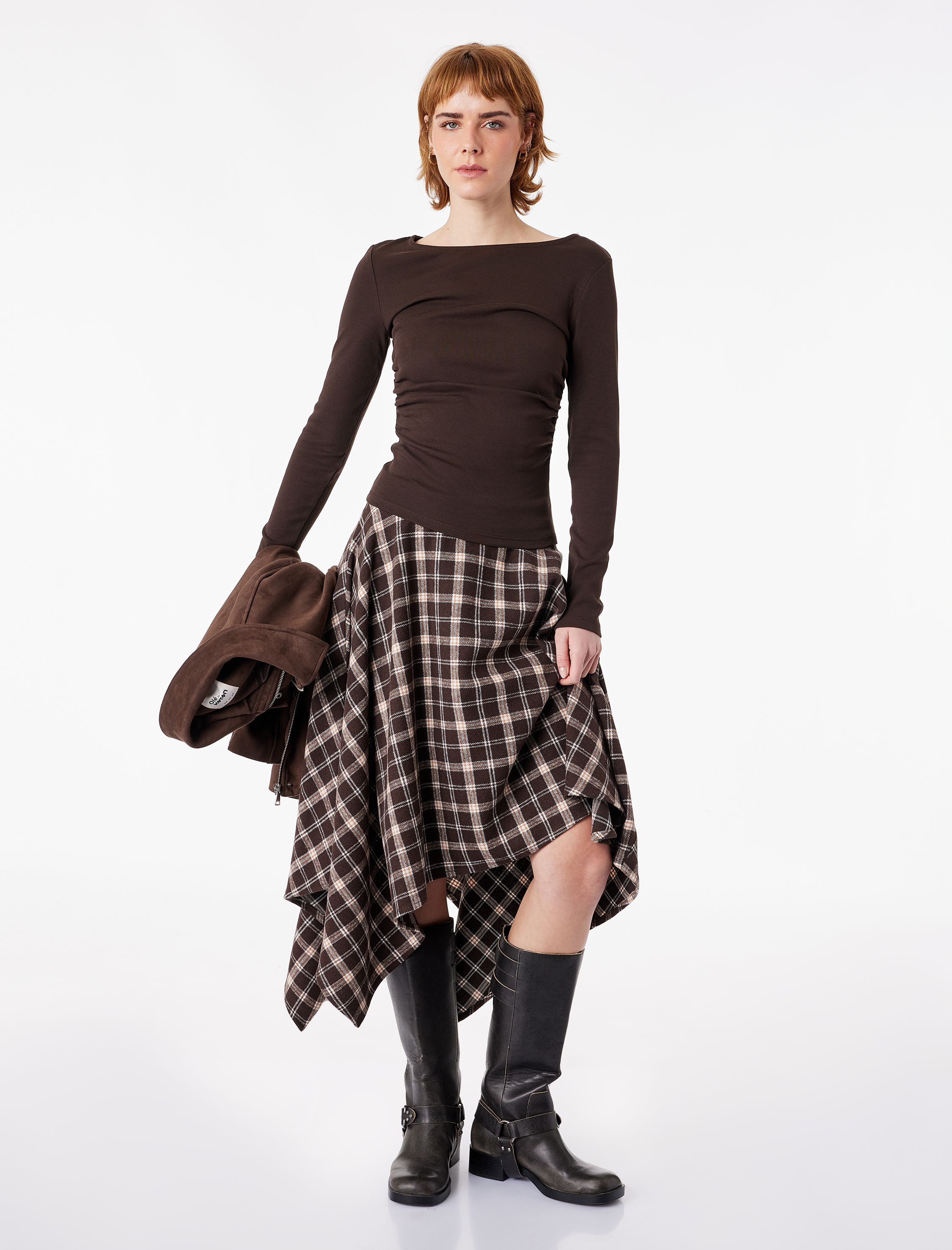   Pamuklu Slim Fit Uzun Kollu Yuvarlak Kayık Yaka Tişört