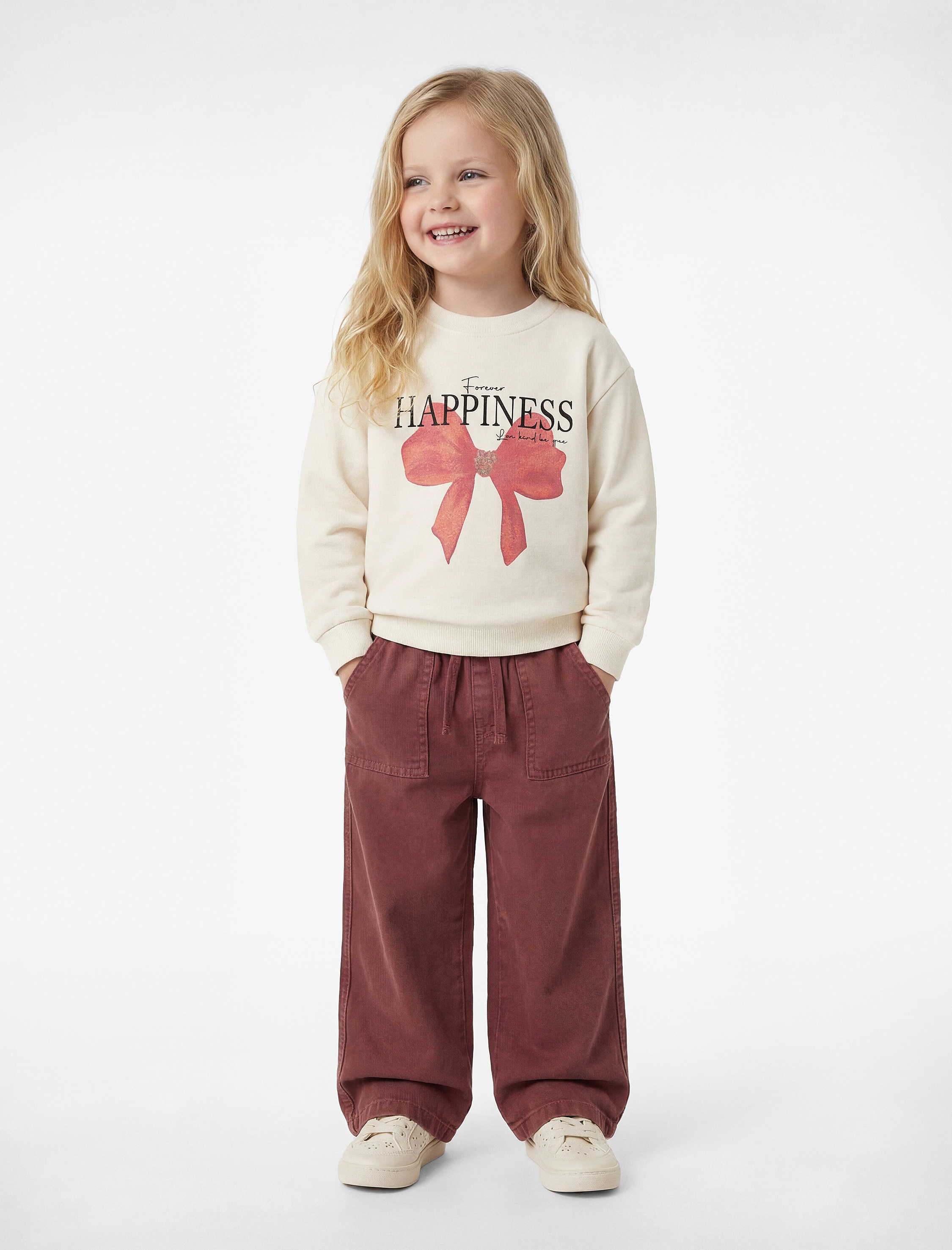  Kız Bebek Pamuklu Uzun Kollu Bisiklet Yaka Fiyonk Baskılı Sweatshirt