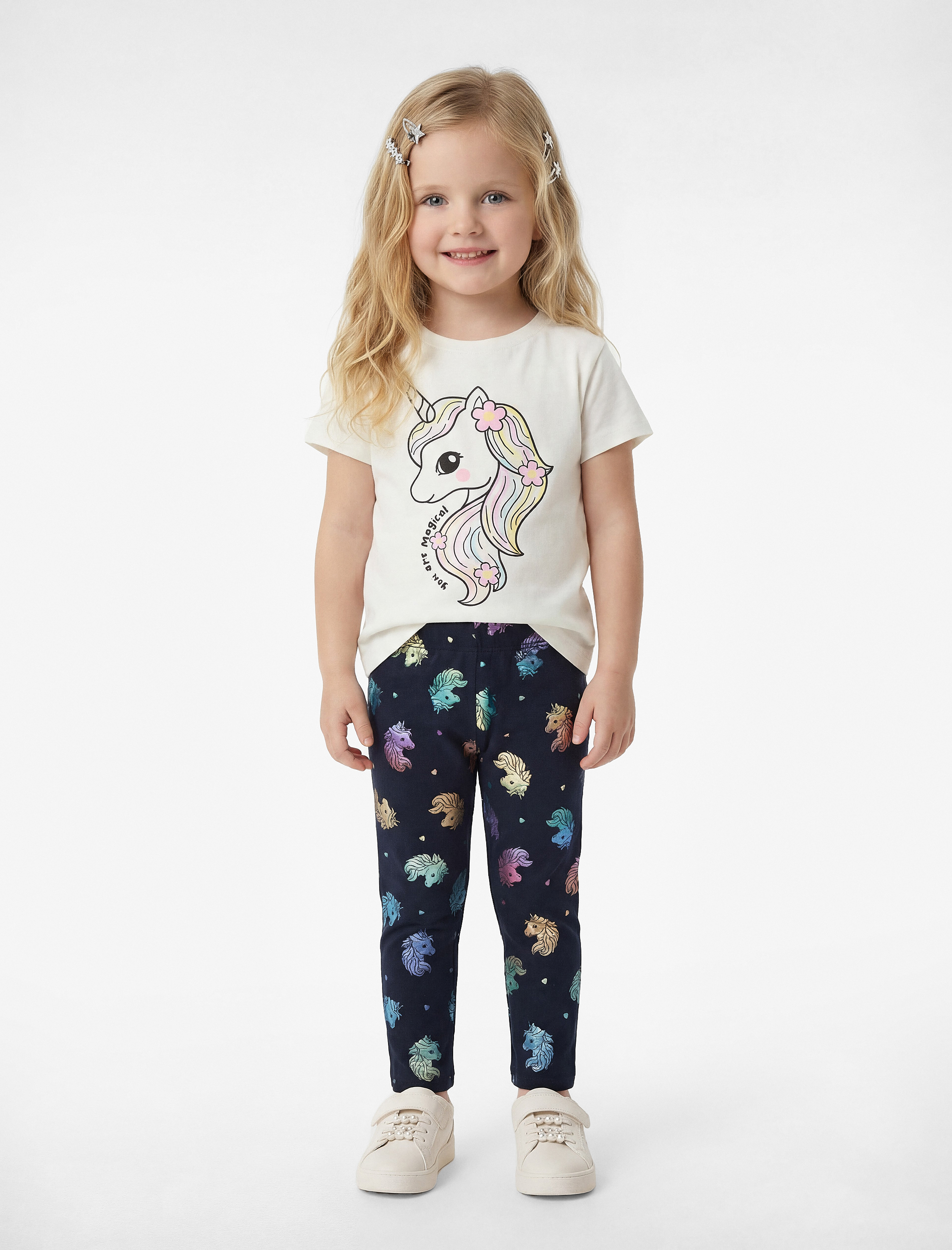  Kız Bebek Beli Lastikli Unicorn Baskılı Pamuklu Tayt