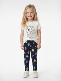 Beli Lastikli Unicorn Baskılı Pamuklu Tayt