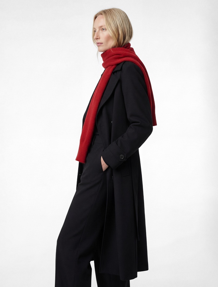  Uzun Kollu Düğmeli Cepli Kruvaze Kemerli Gabardin Trençkot