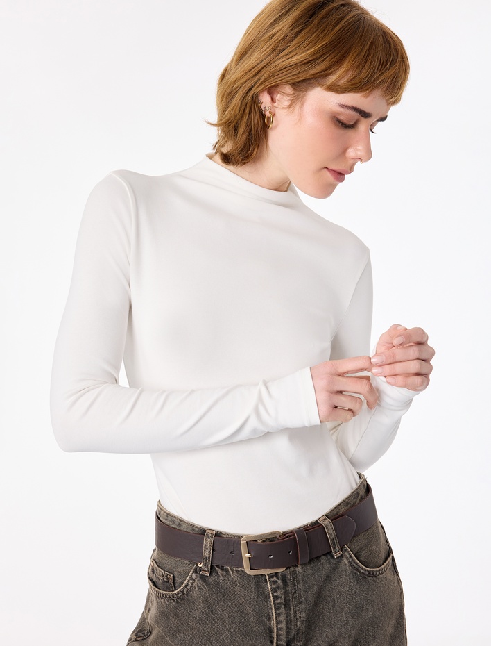  Pamuklu Slim Fit Uzun Kollu Dik Yaka Body