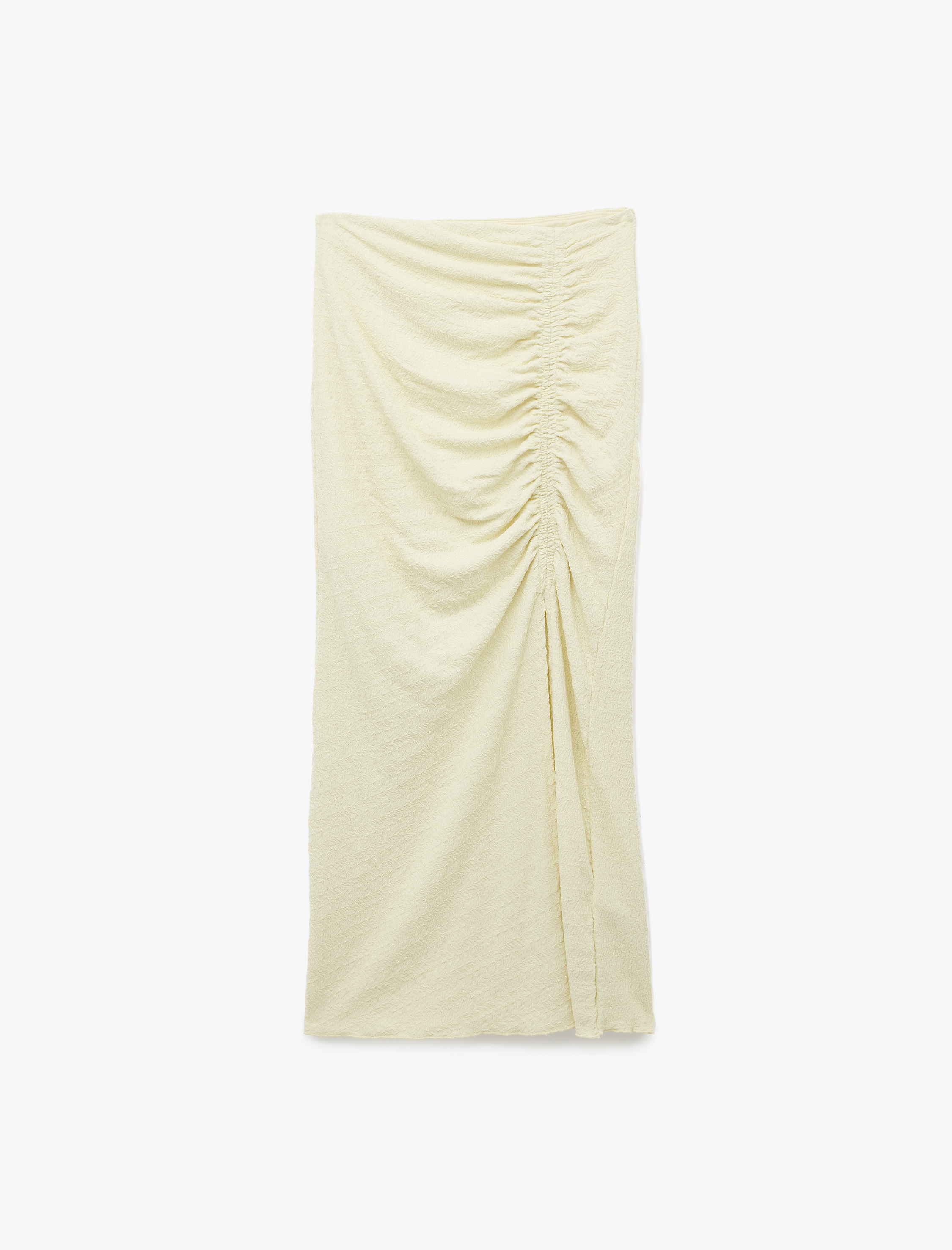   Slim Fit Bürümcük Kumaş Drape Detaylı Midi Boy Kalem Etek