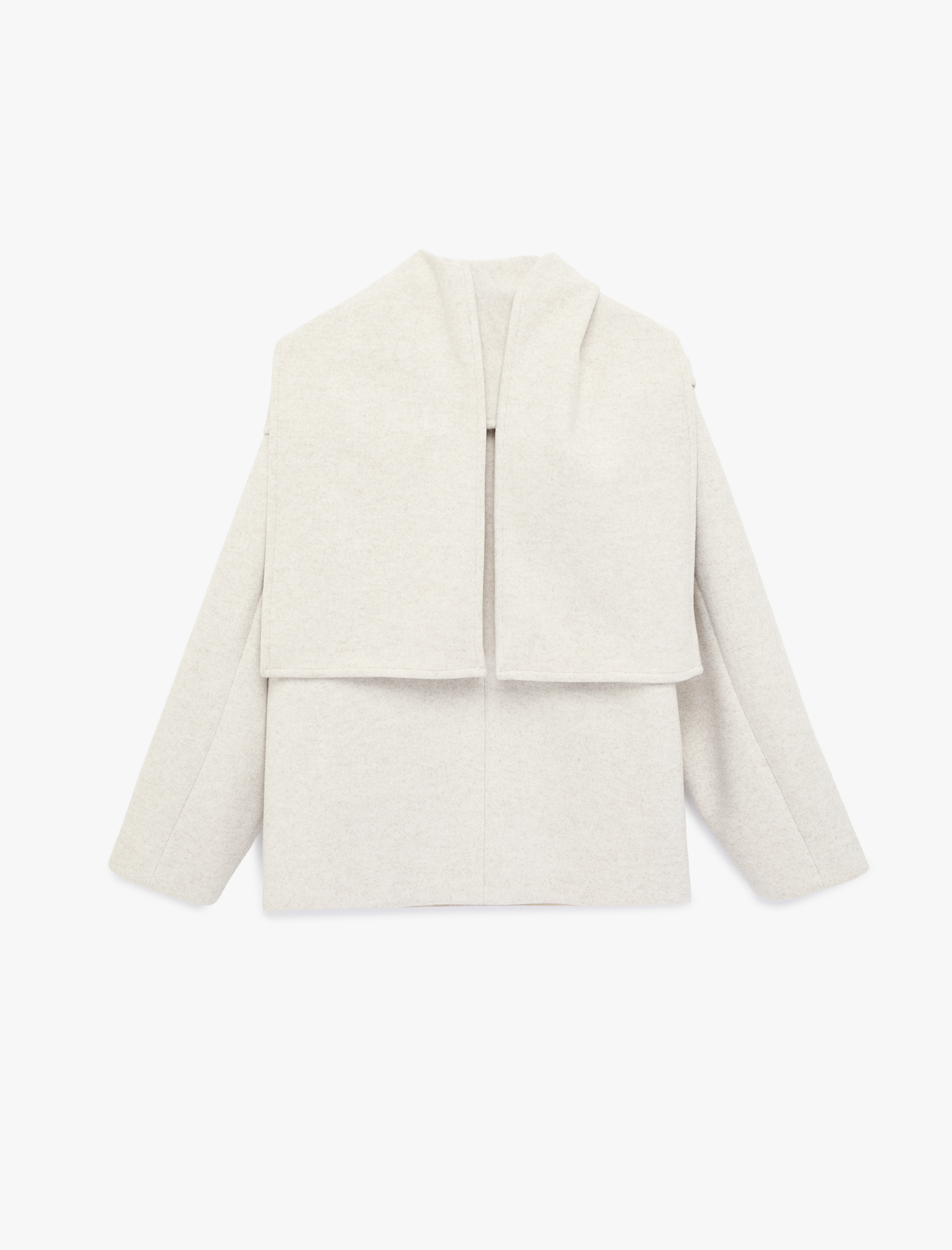   Uzun Kollu Düğmeli Cepli Atkılı Kaşe Ceket