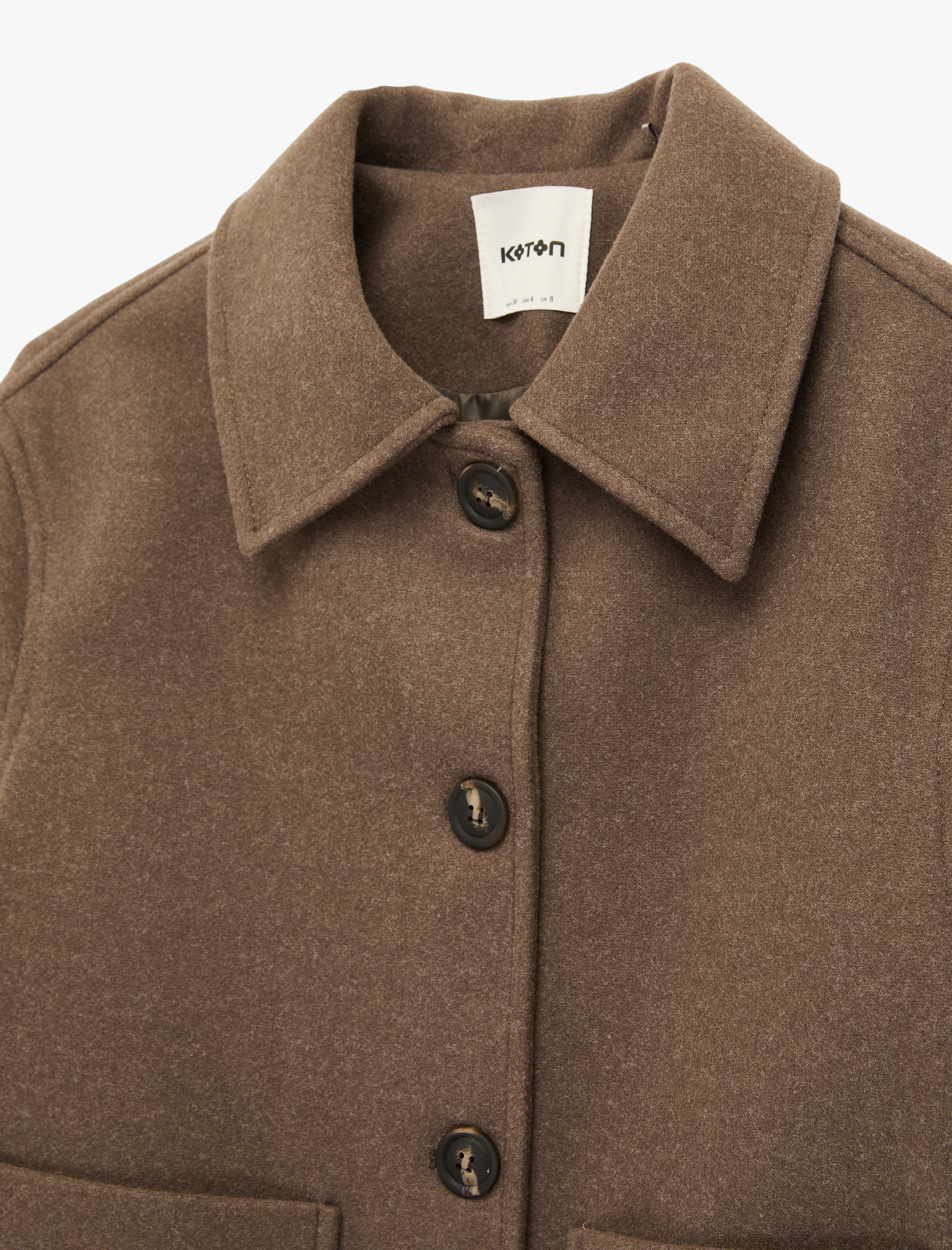   Uzun Kollu Cepli Düğmeli Crop Kaşe Ceket