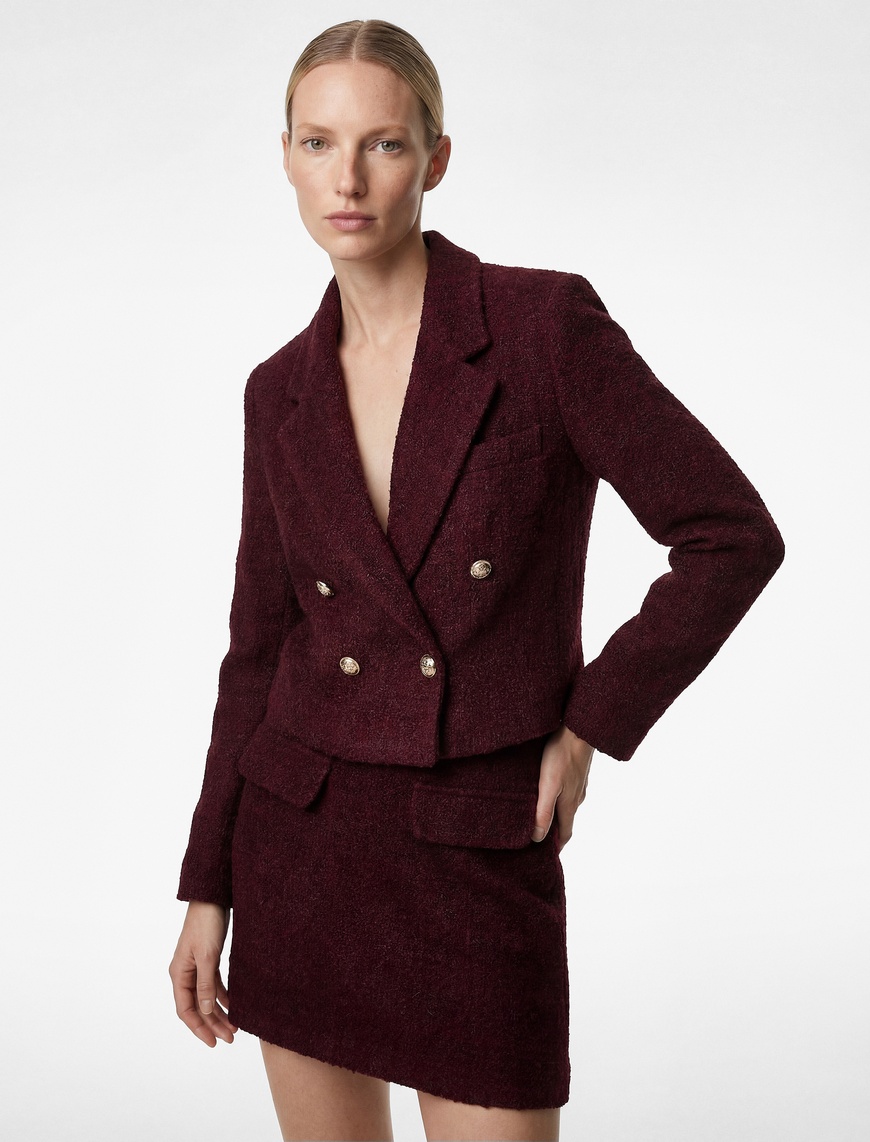 Koton Kadın Kruvaze Yaka Slim Fit Düğme Detaylı Crop Tüvit Ceket