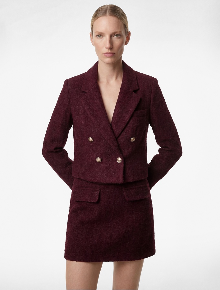  Kruvaze Yaka Slim Fit Düğme Detaylı Crop Tüvit Ceket