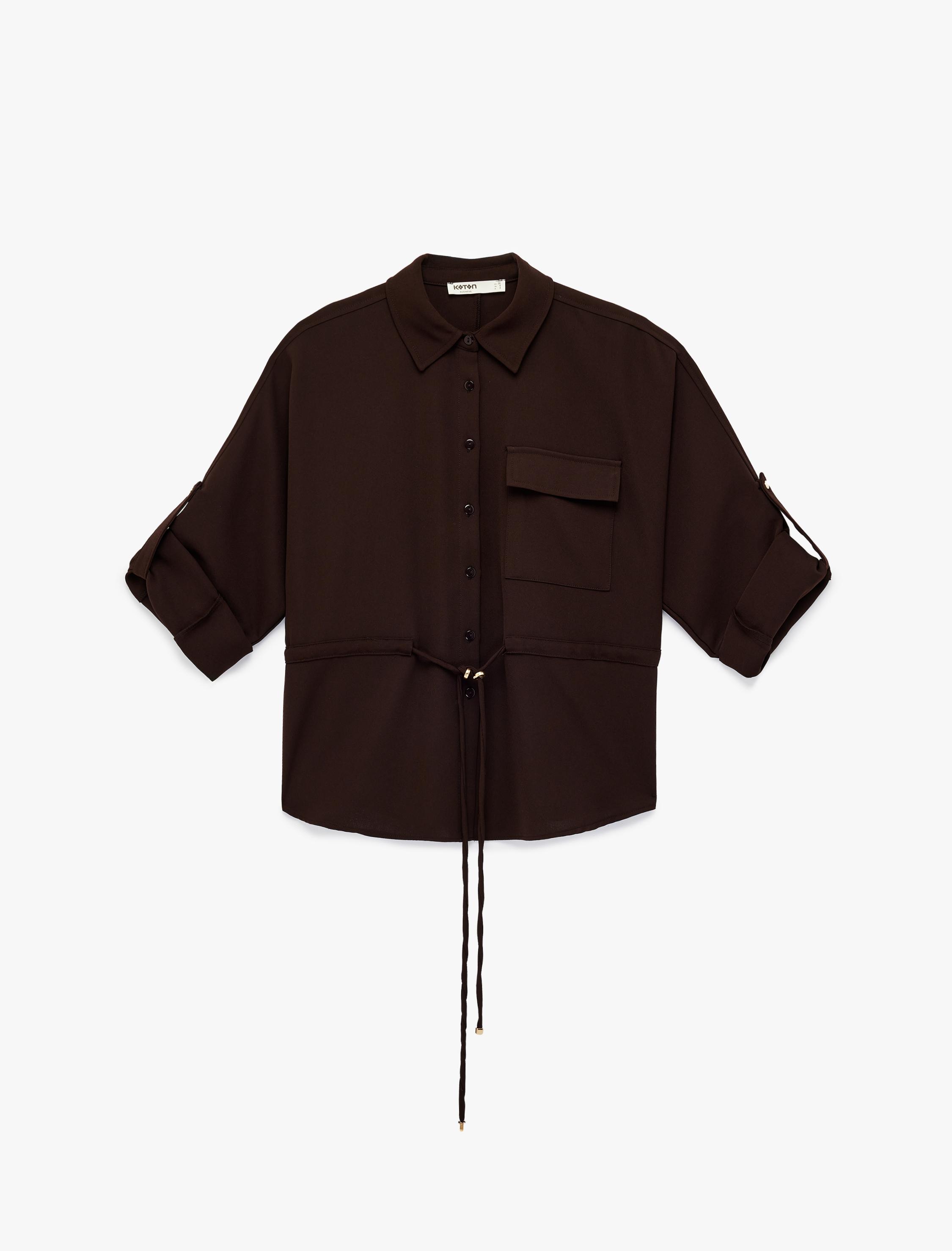   Uzun Kollu Klasik Yaka Beli Bağcıklı Cepli Gömlek