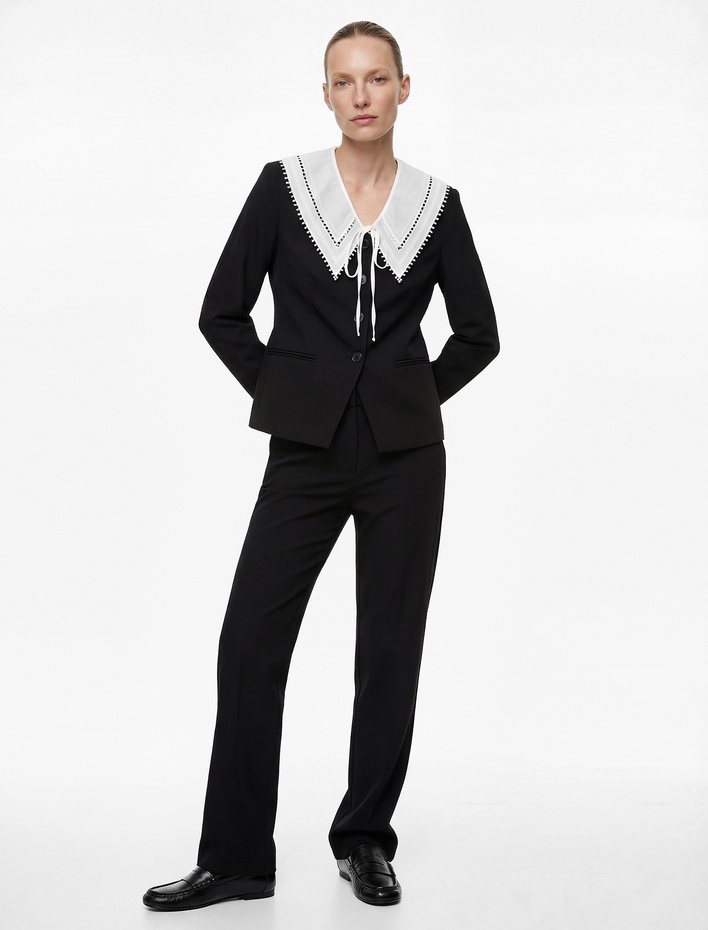  Dantel Bebe Yaka Düğmeli Cep Detaylı Blazer Ceket