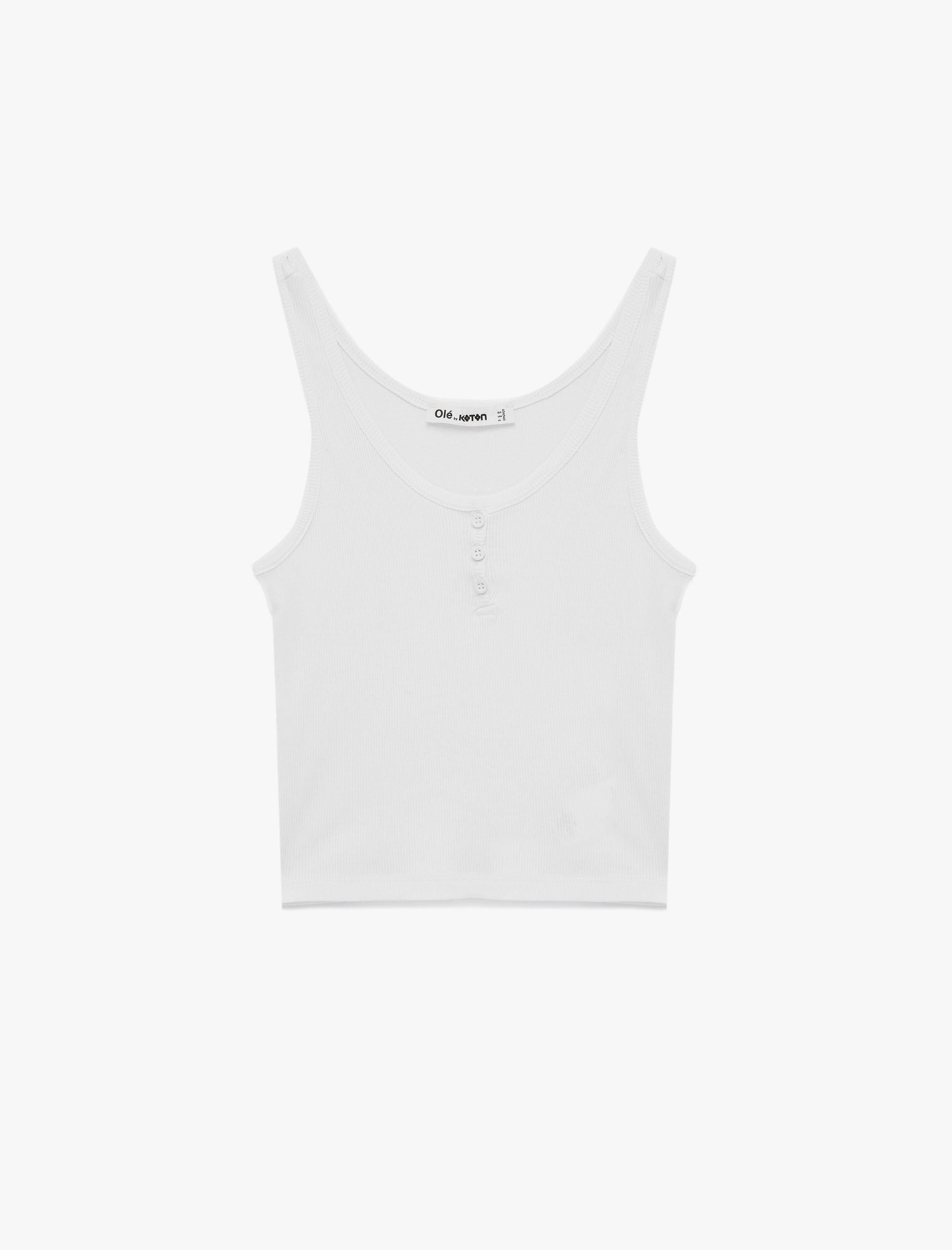   Pamuklu Yarım Düğmeli U Yaka Fitilli Atlet