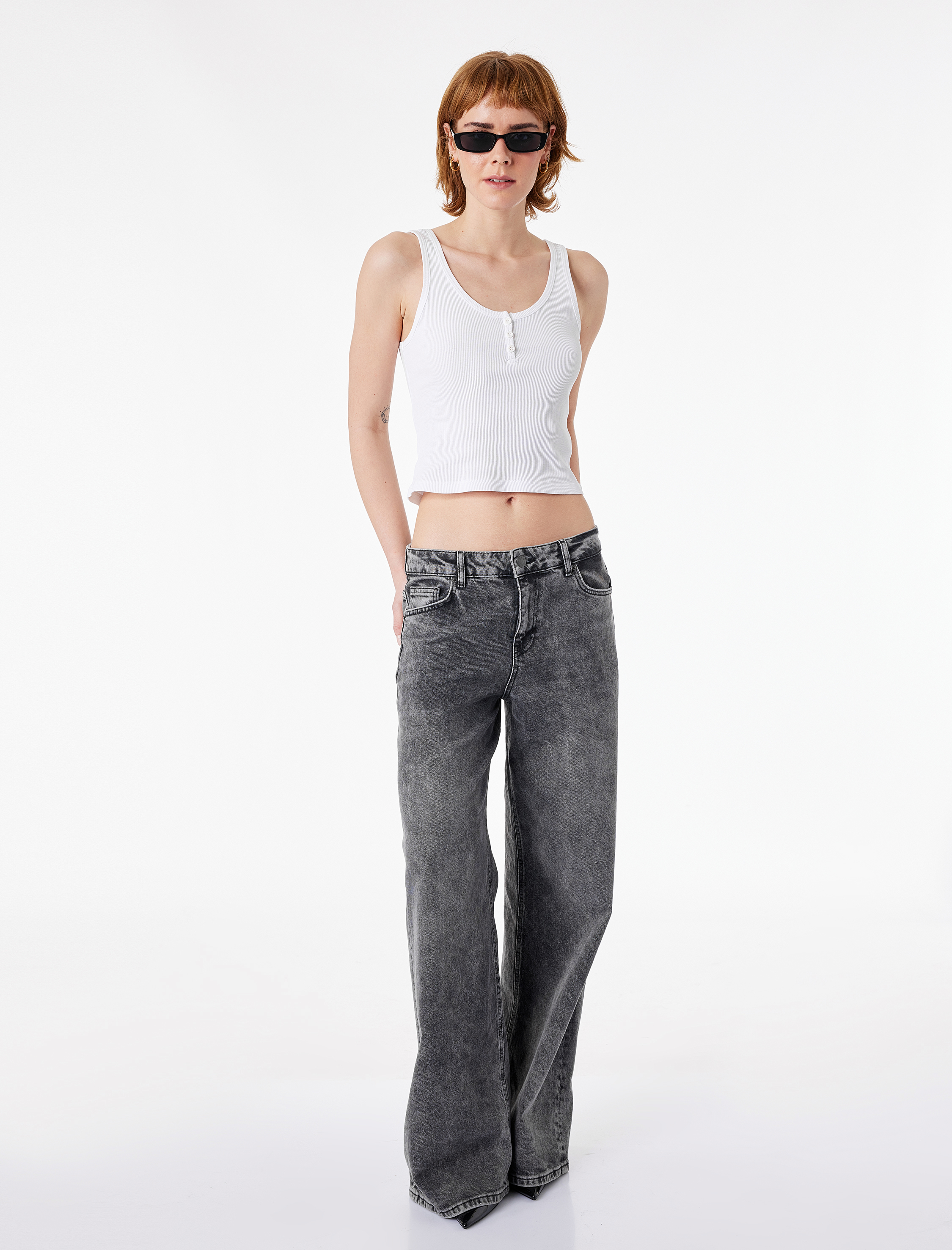   Pamuklu Yarım Düğmeli U Yaka Fitilli Atlet